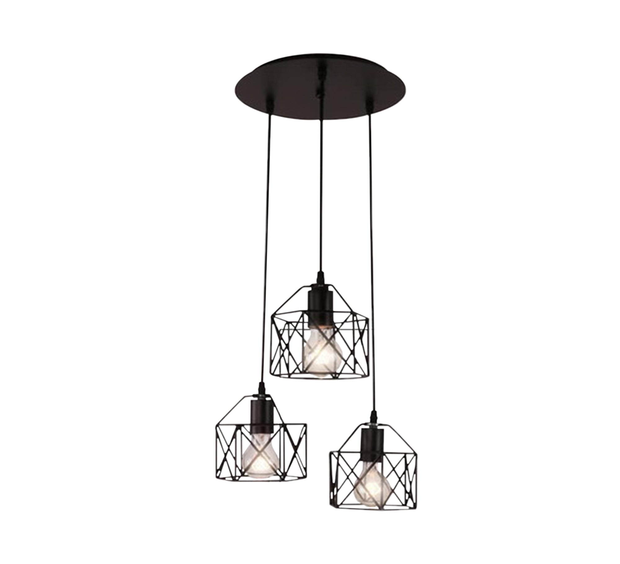Triple Pendant Chandelier in the Shape of a Cage - Vitrine Furniture - Lighting