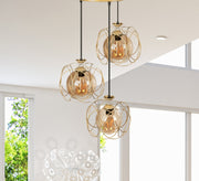 Triple Pendant Chandelier with White Metal and Glass Fixtures - Vitrine Furniture - Lighting