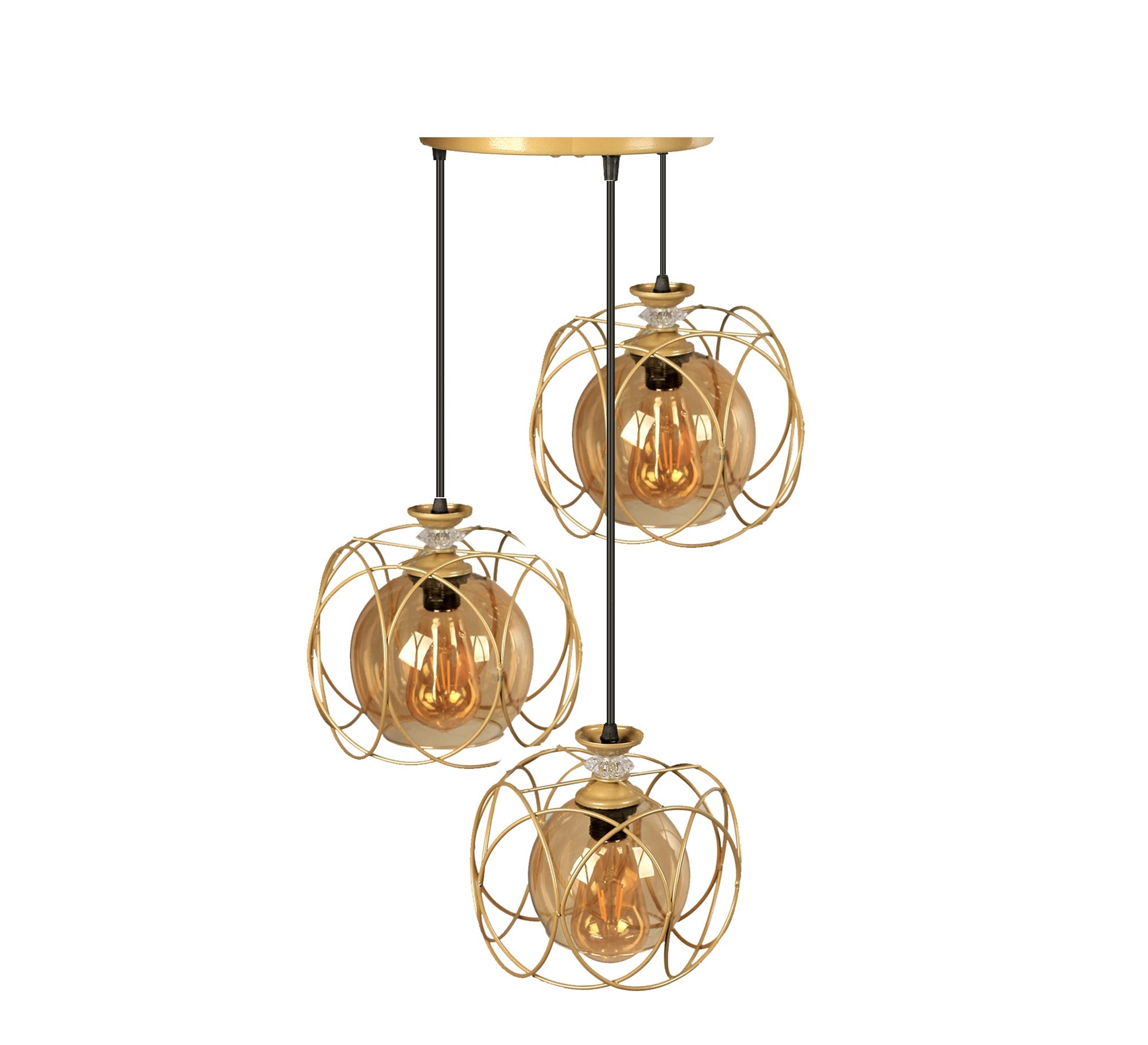 Triple Pendant Chandelier with White Metal and Glass Fixtures - Vitrine Furniture - Lighting