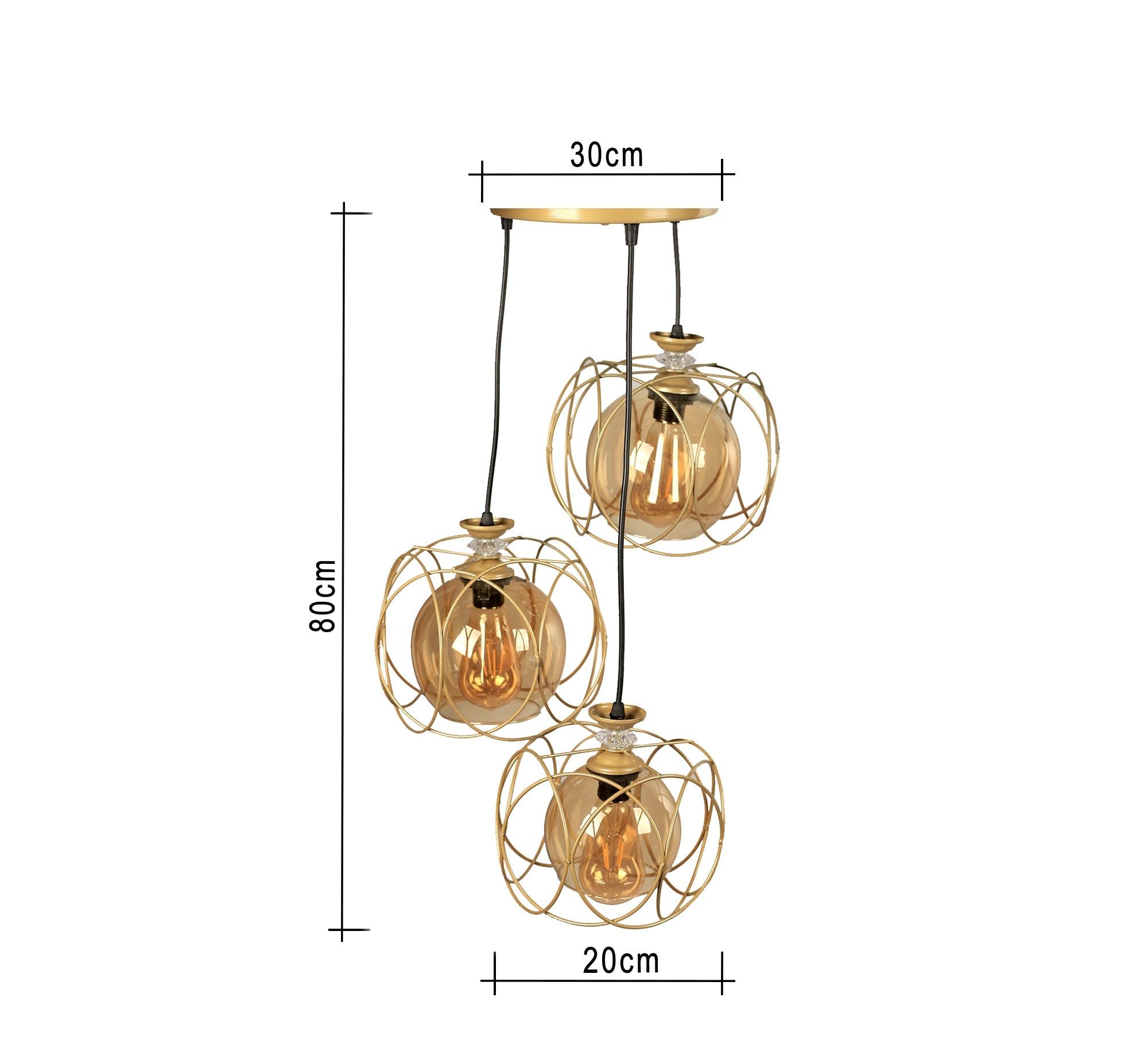 Triple Pendant Chandelier with White Metal and Glass Fixtures - Vitrine Furniture - Lighting