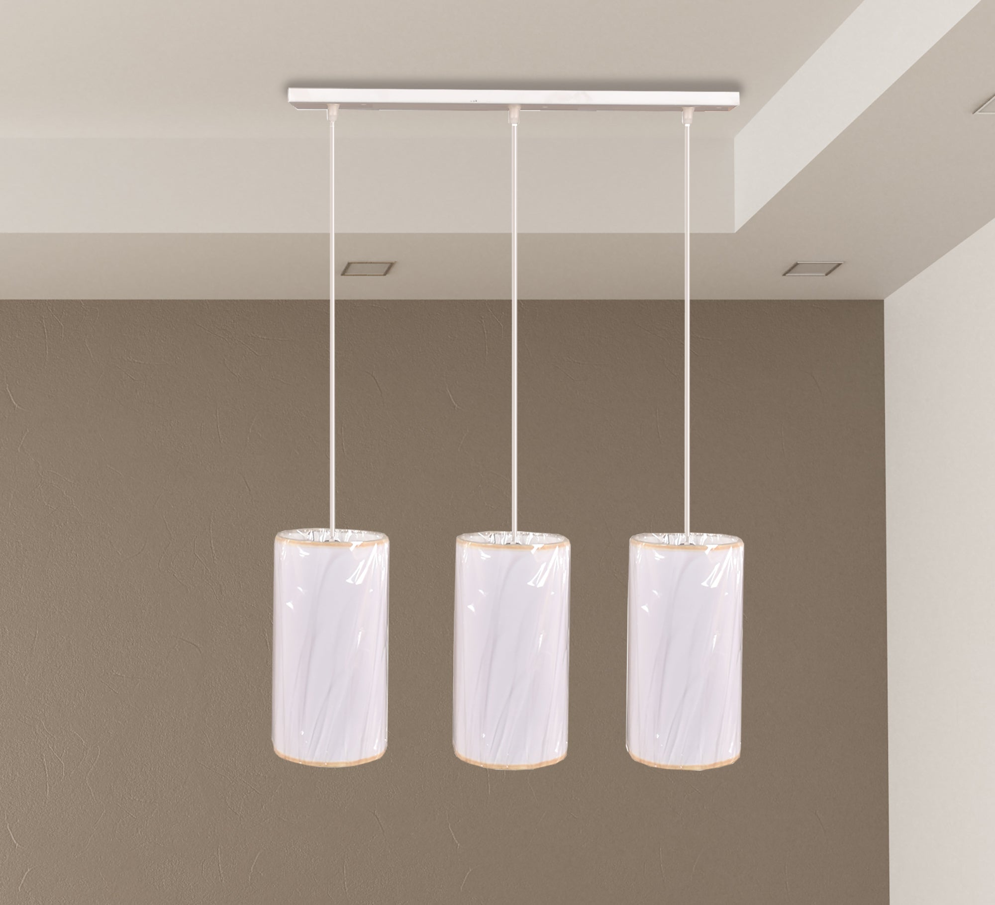 Triple - shade ceiling lamp with linen shade - Vitrine Furniture - Lighting