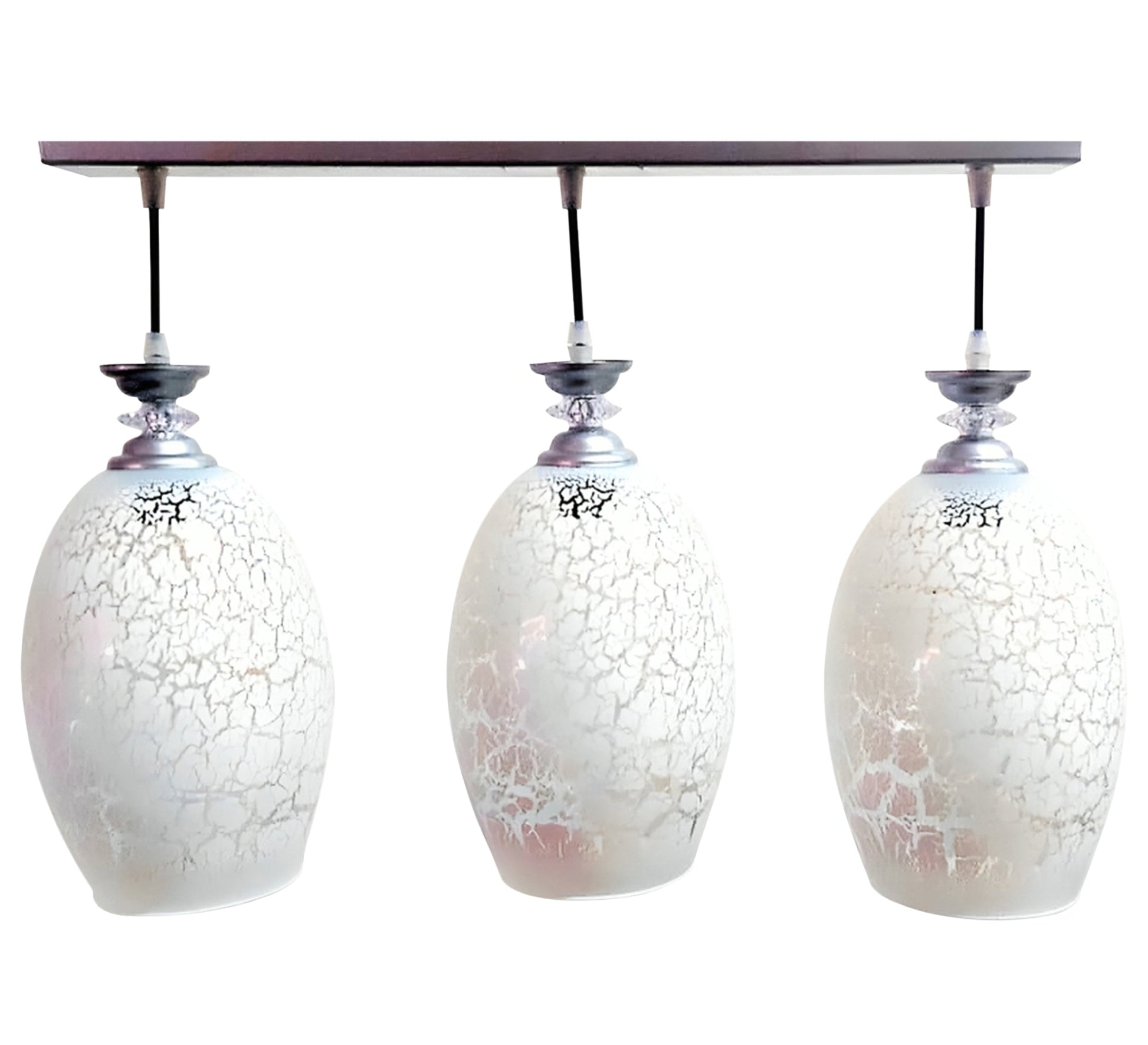 Triple Silver Chandelier with Decorative White Glass - Vitrine Furniture - Lighting
