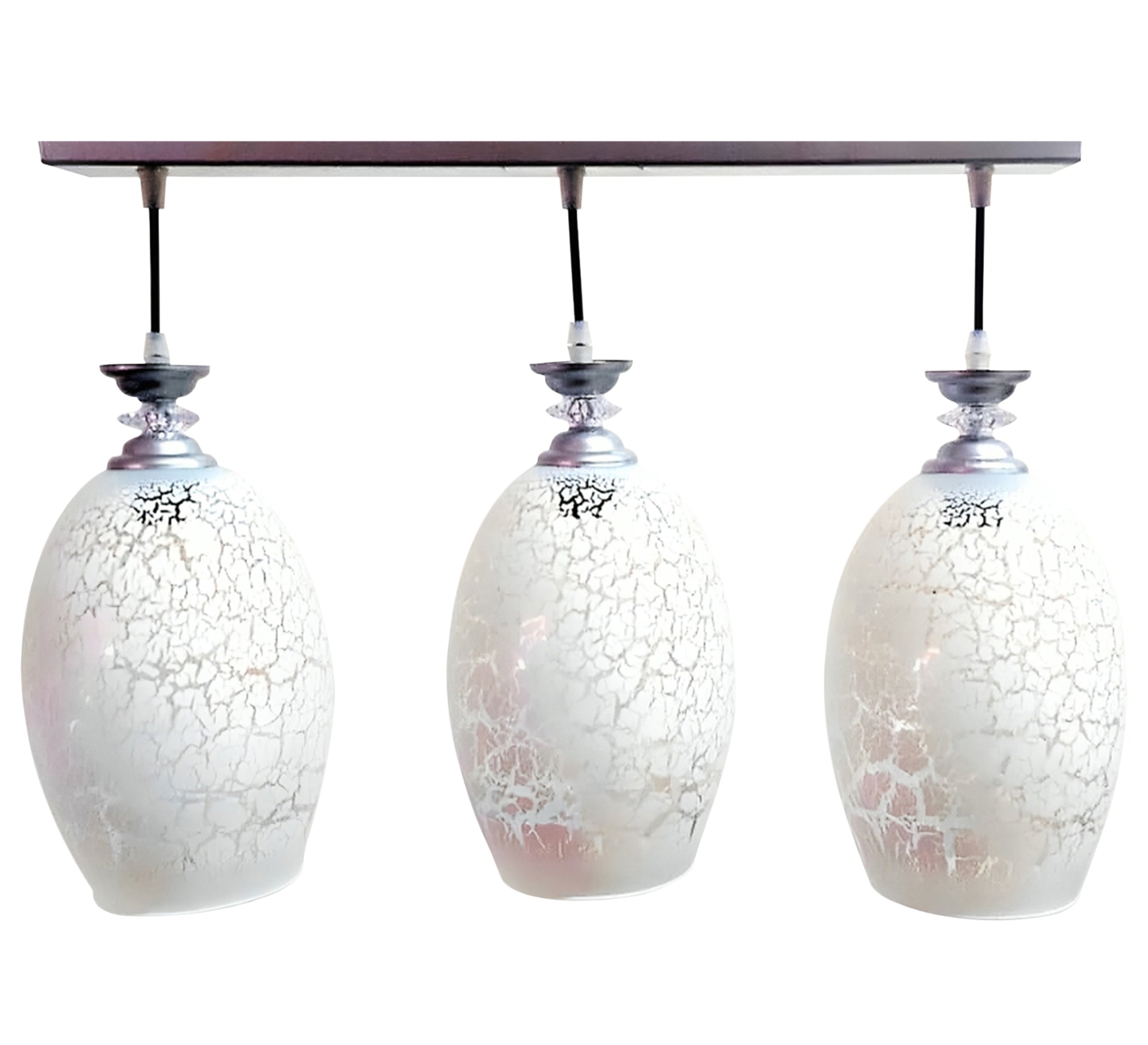 Triple Silver Chandelier with Decorative White Glass - Vitrine Furniture - Lighting