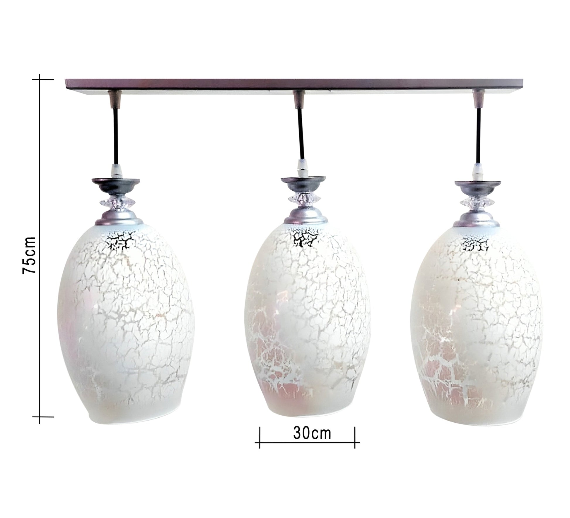 Triple Silver Chandelier with Decorative White Glass - Vitrine Furniture - Lighting