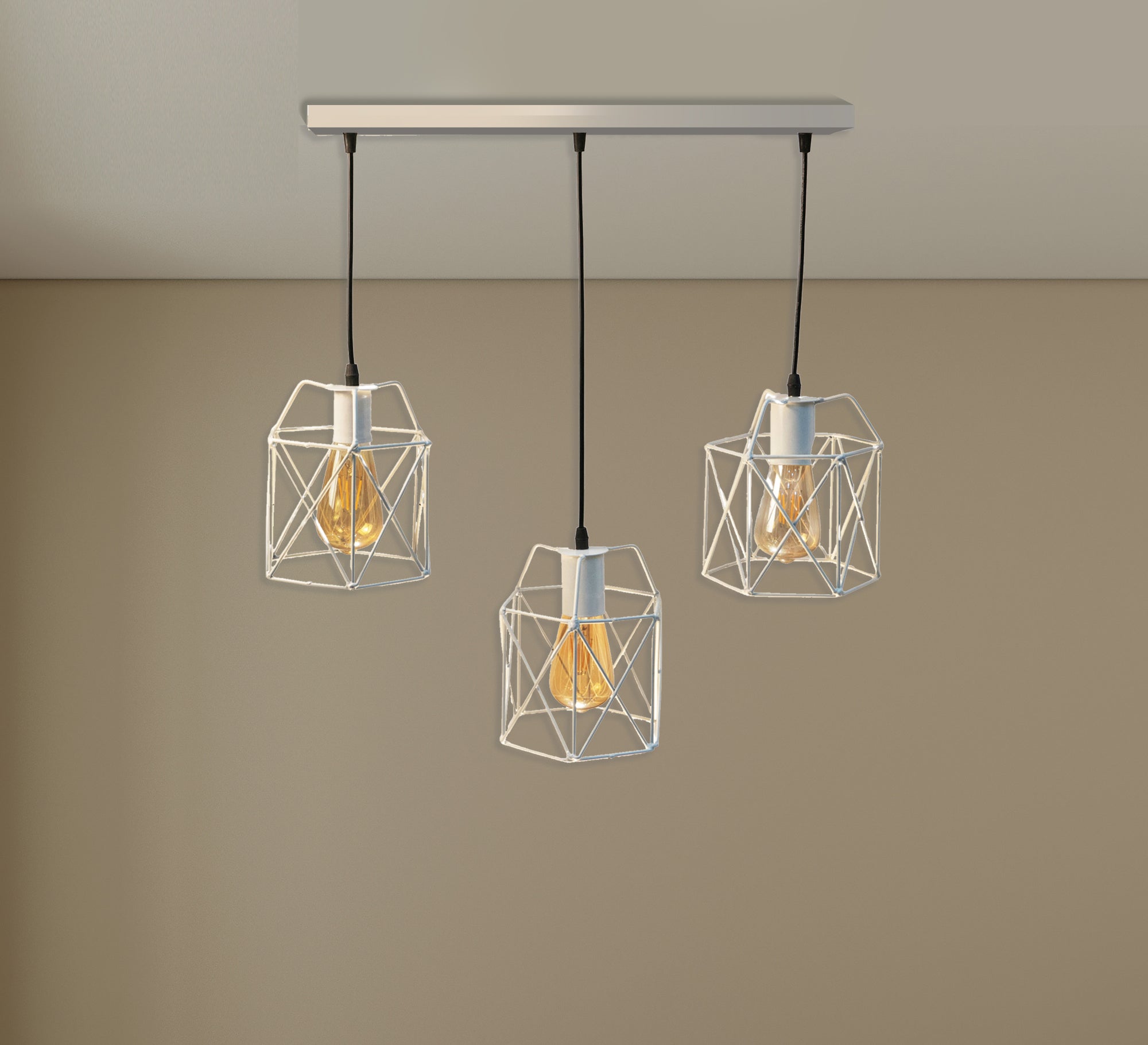 Triple Track Ceiling Pendant Chandelier in White Metal with Different Shapes - Vitrine Furniture - Lighting