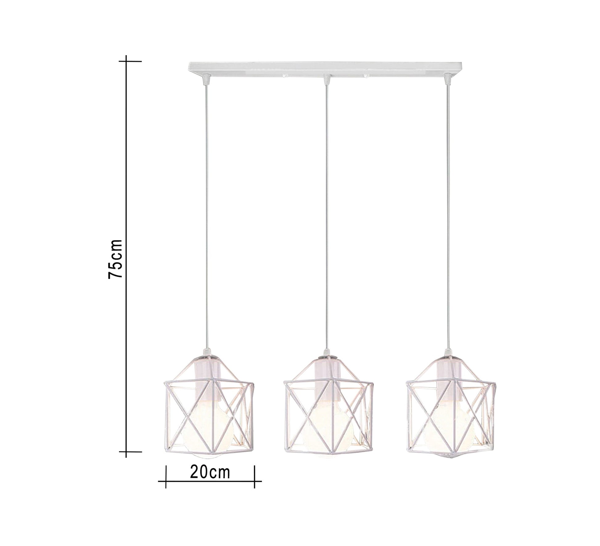Triple Track Chandelier in White Metal with XShaped Cage Design - Vitrine Furniture - Lighting