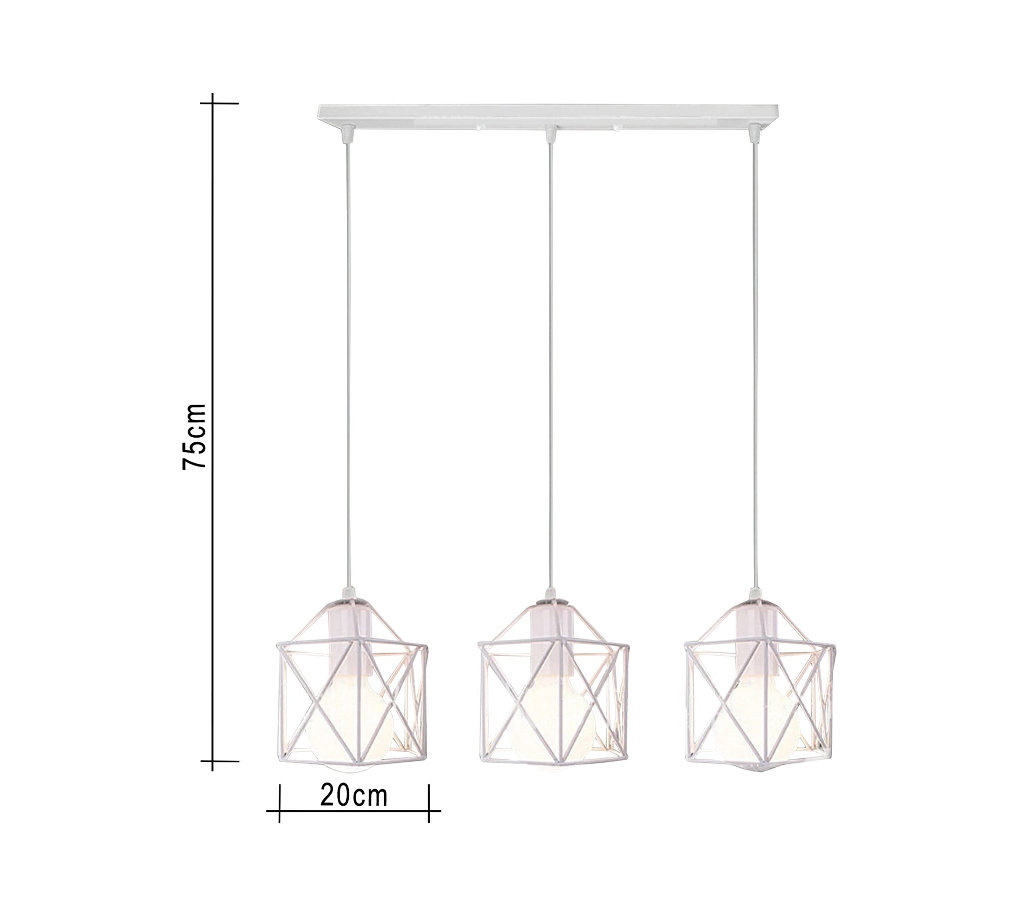Triple Track Chandelier in White Metal with XShaped Cage Design - Vitrine Furniture - Lighting