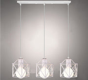 Triple Track Chandelier in White Metal with XShaped Cage Design - Vitrine Furniture - Lighting