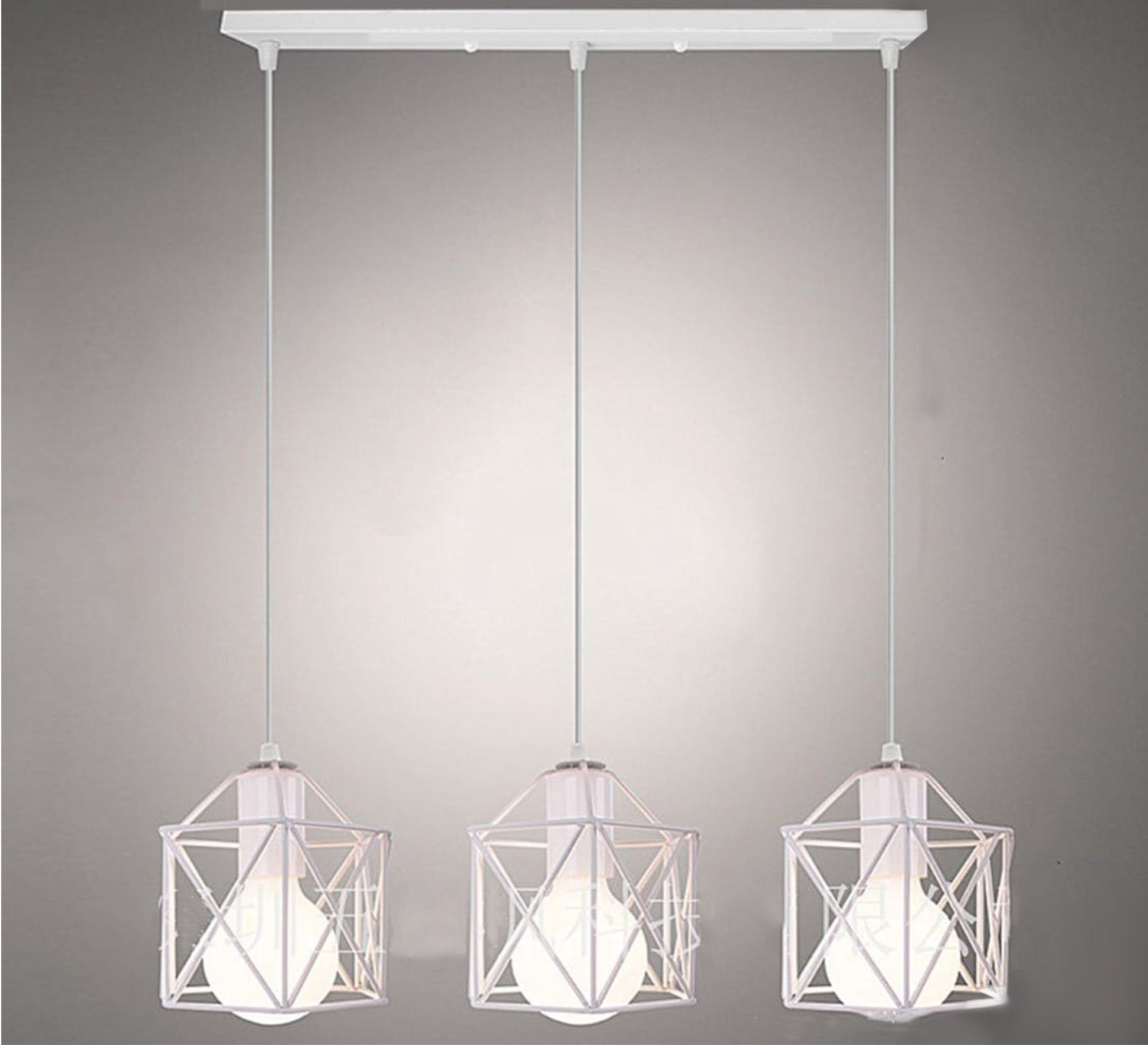 Triple Track Chandelier in White Metal with XShaped Cage Design - Vitrine Furniture - Lighting