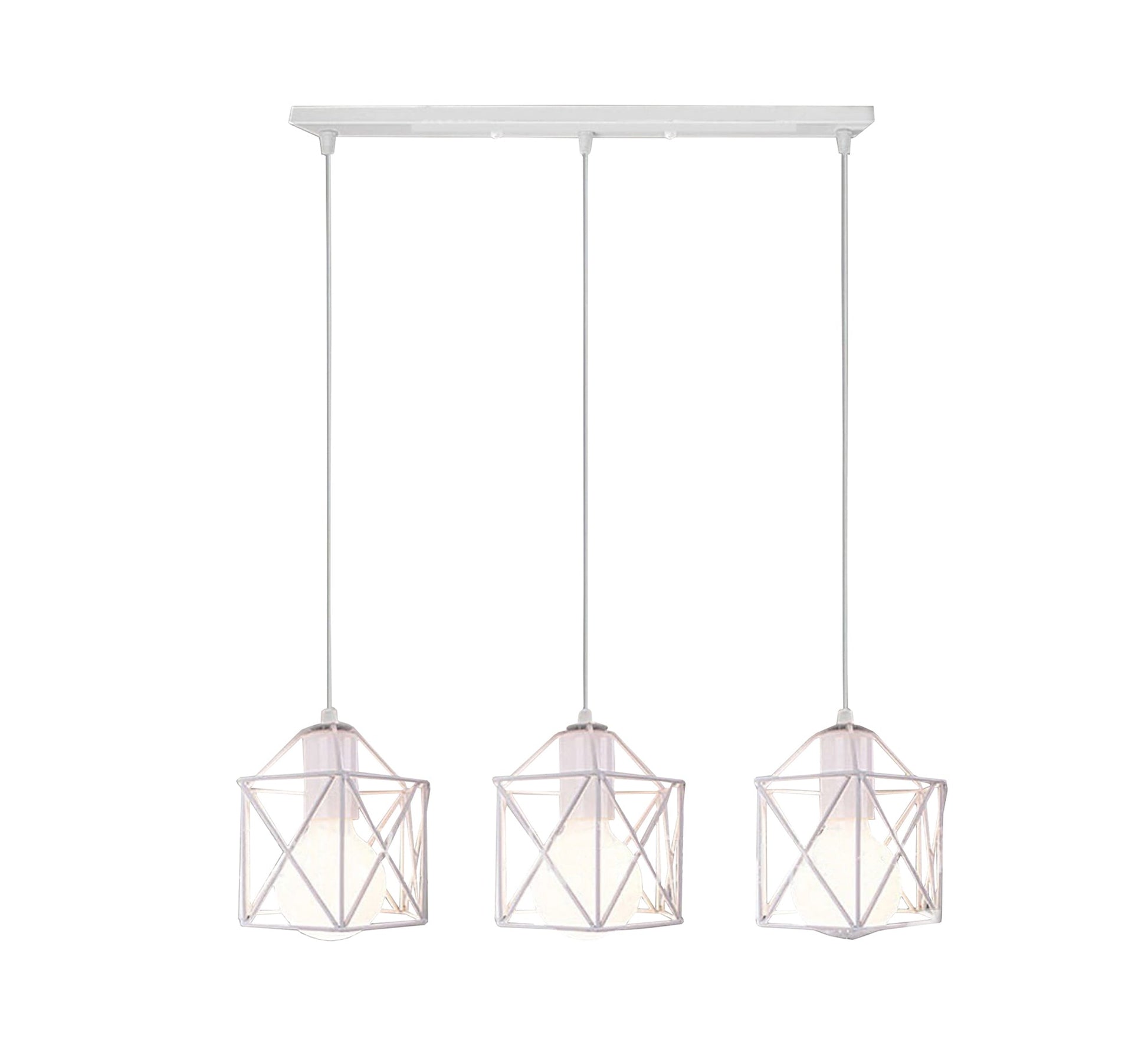 Triple Track Chandelier in White Metal with XShaped Cage Design - Vitrine Furniture - Lighting