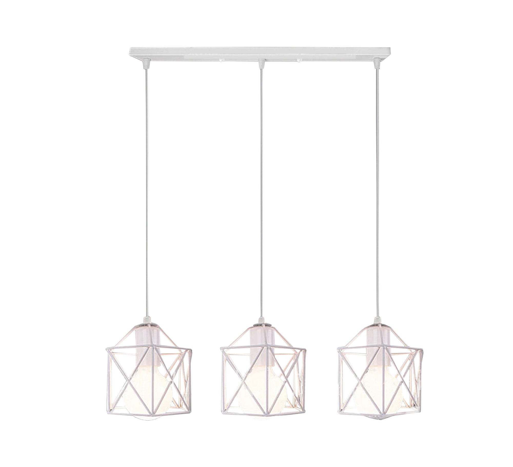 Triple Track Chandelier in White Metal with XShaped Cage Design - Vitrine Furniture - Lighting