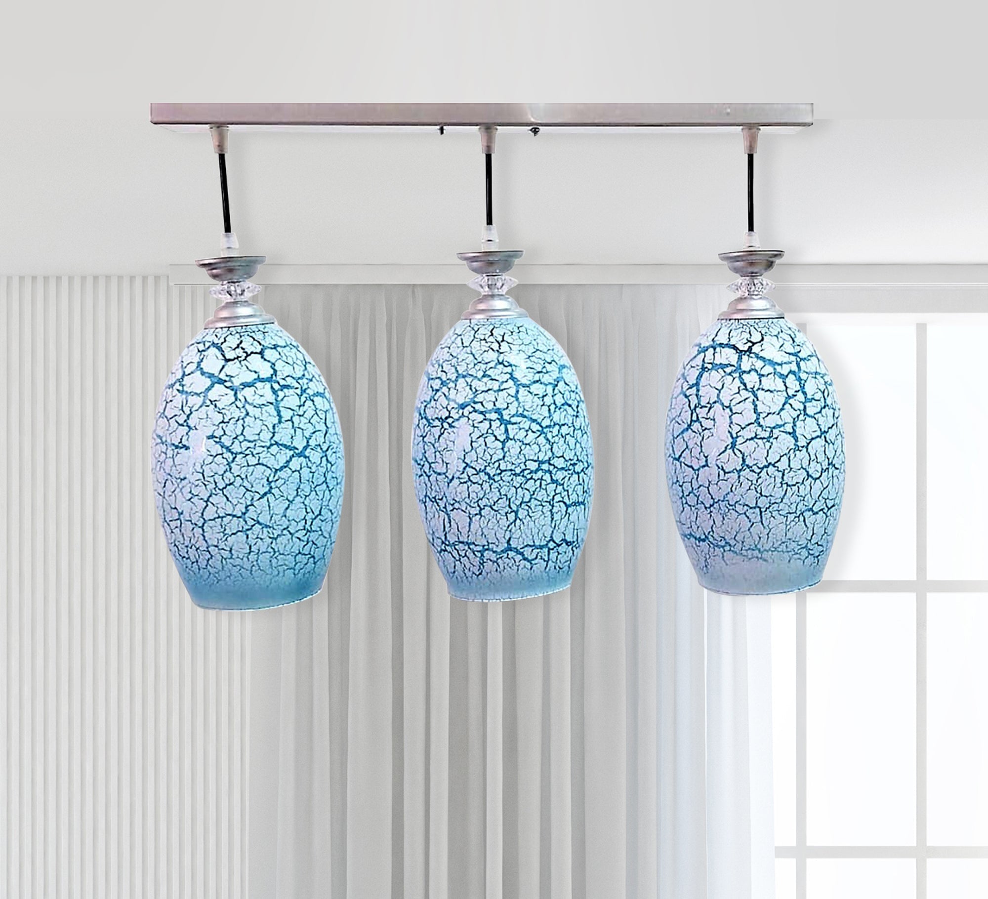 Triple Track Pendant Chandelier with Glass Pendants - Vitrine Furniture - Lighting