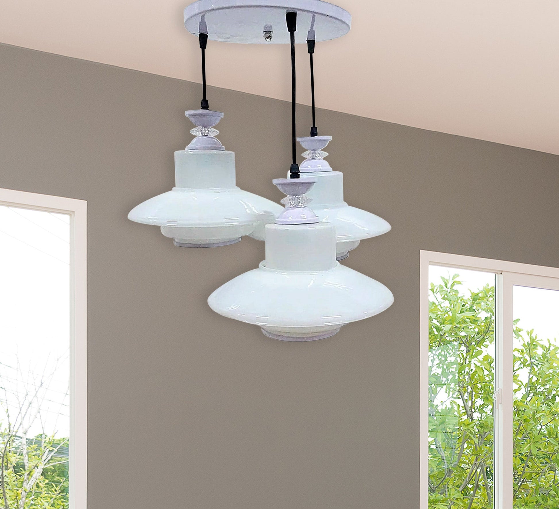 Triple white glass chandelier - Vitrine Furniture - Lighting