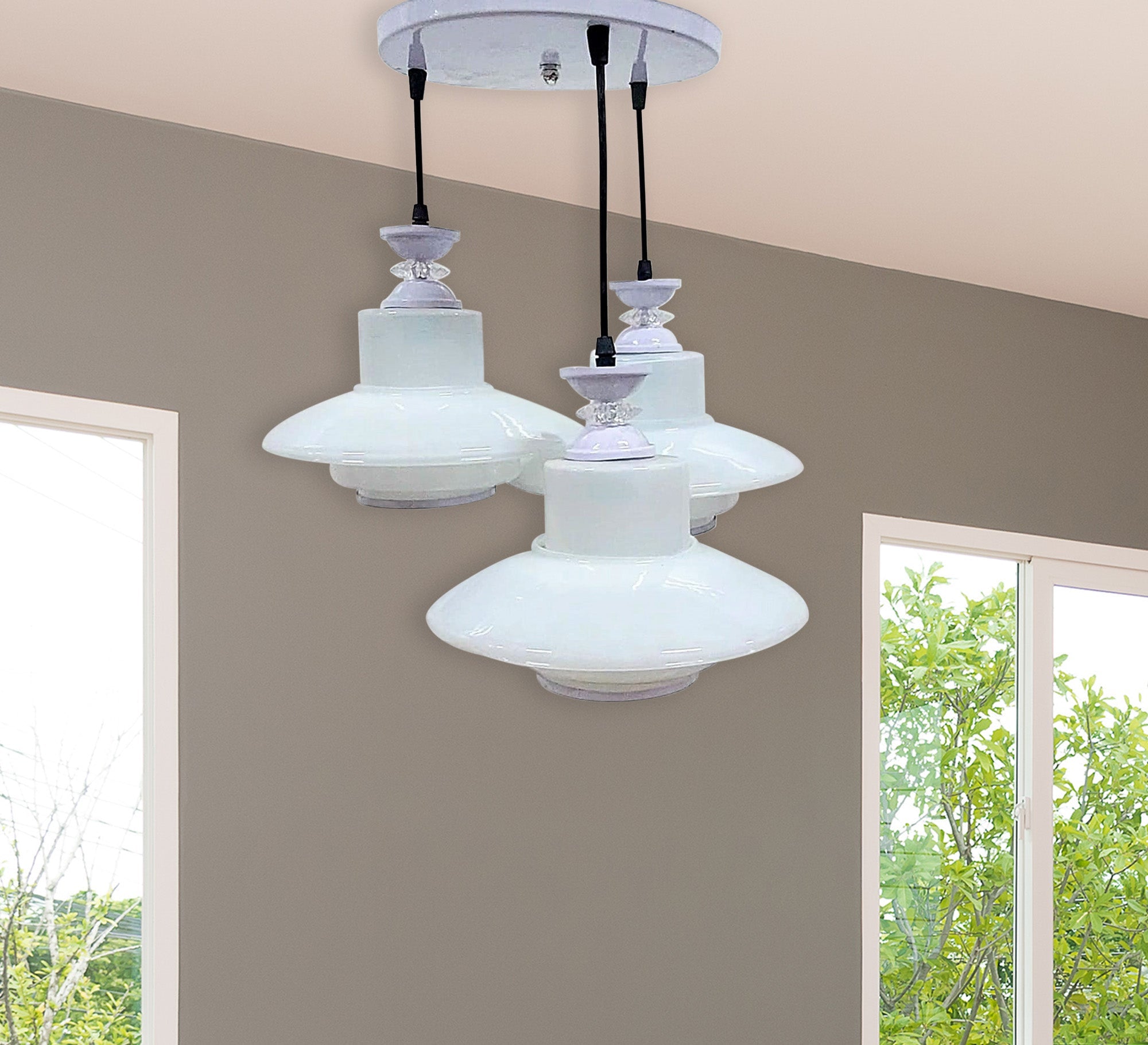 Triple white glass chandelier - Vitrine Furniture - Lighting