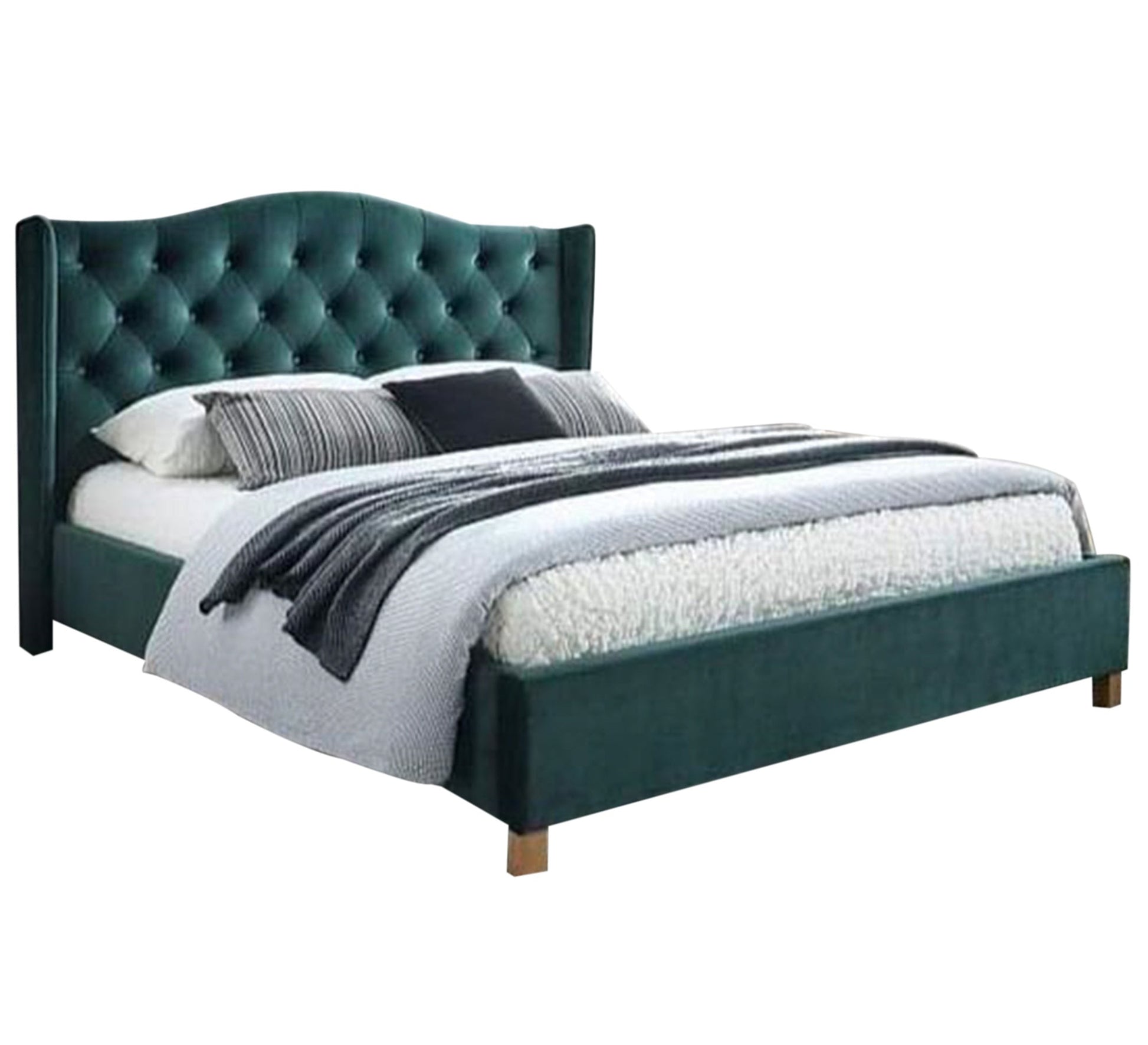 Turquoise bed with capitone sunken beads and high back - Vitrine Furniture - Furniture