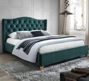 Turquoise bed with capitone sunken beads and high back - Vitrine Furniture - Furniture