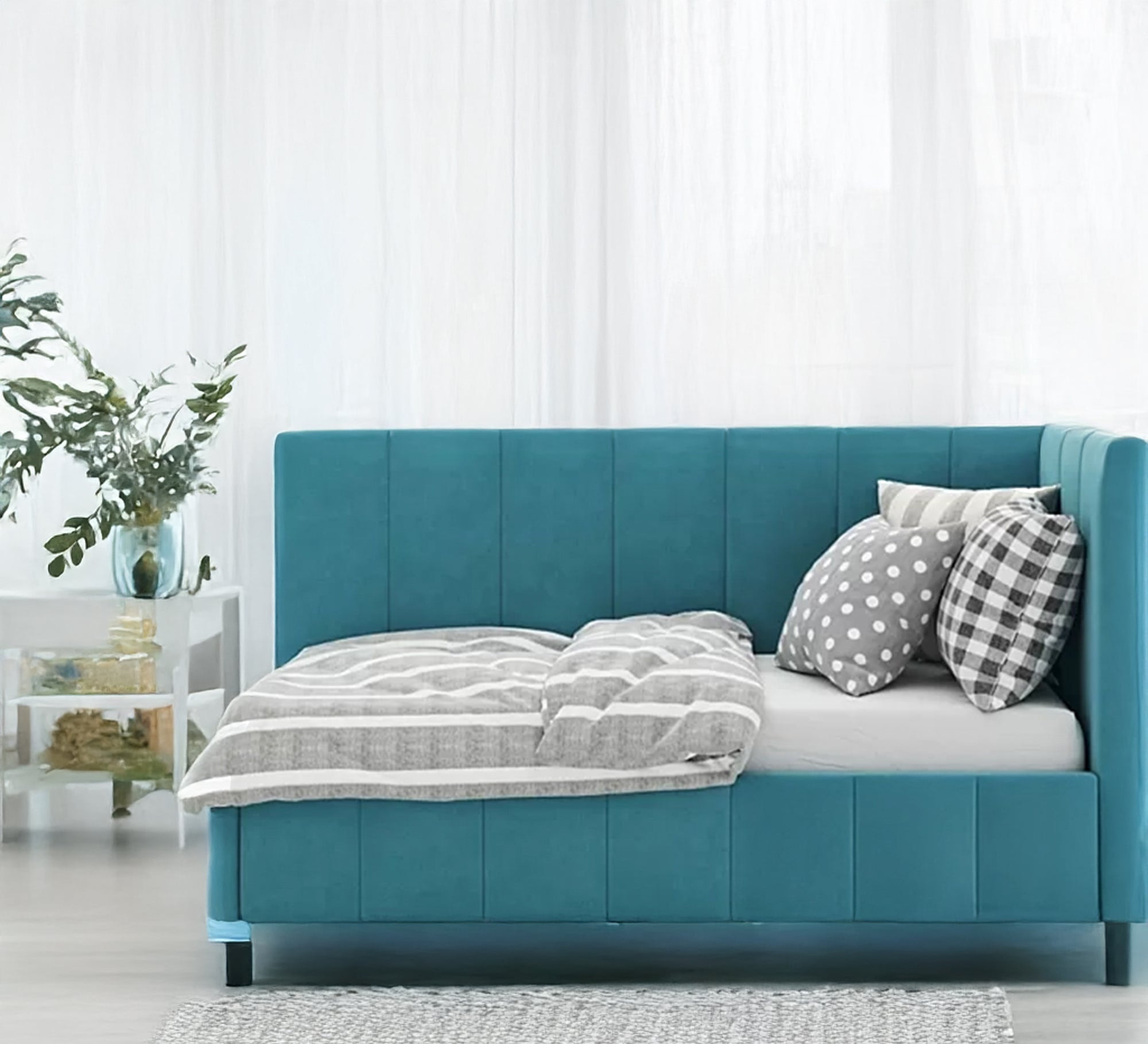 Turquoise upholstered bed with a modern and comfortable design - Vitrine Furniture - Furniture