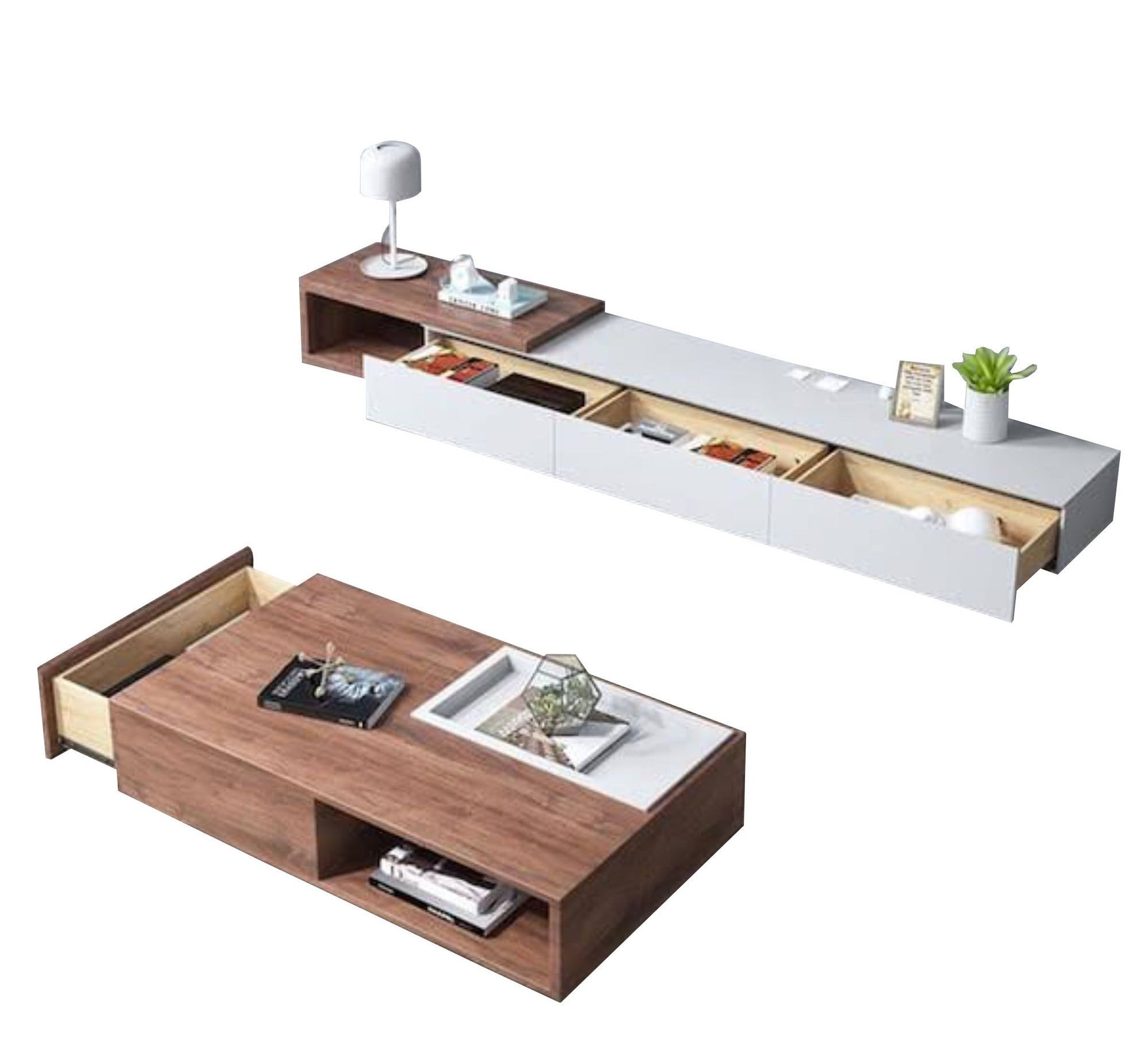 TV desk and table, white and wooden - Vitrine Furniture - Furniture