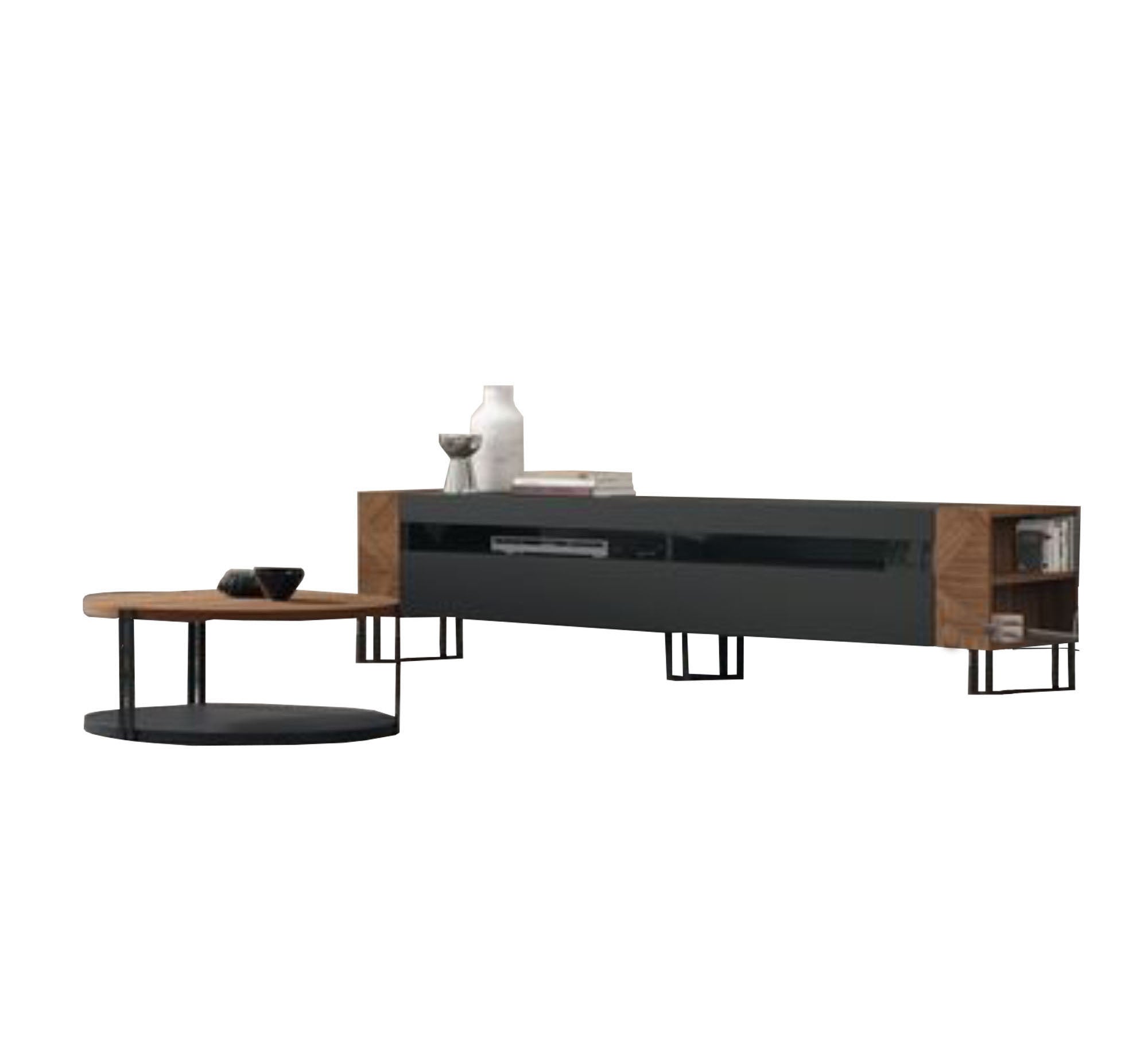 TV desk with metal legs and a circular table - Vitrine Furniture - Furniture