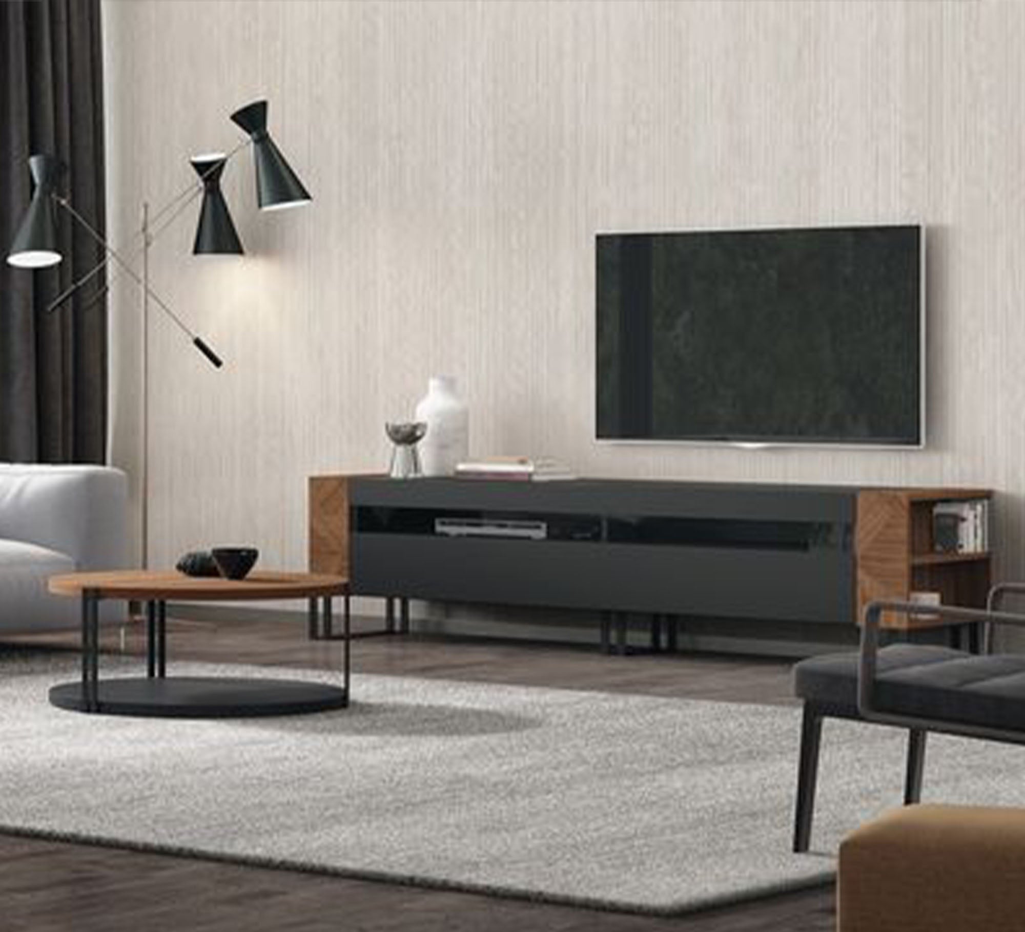 TV desk with metal legs and a circular table - Vitrine Furniture - Furniture