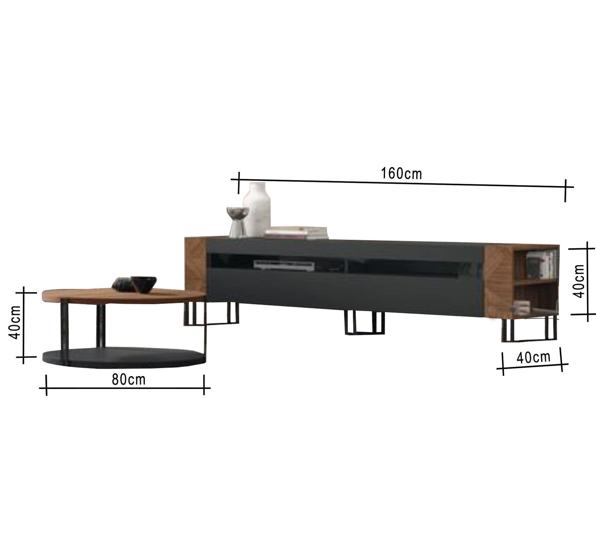 TV desk with metal legs and a circular table - Vitrine Furniture - Furniture