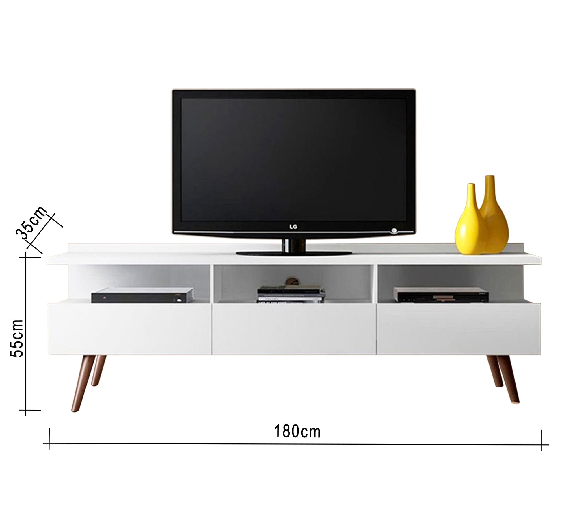 TV Table: 3 Shelves, 3 Doors, High Legs - Vitrine Furniture - Furniture