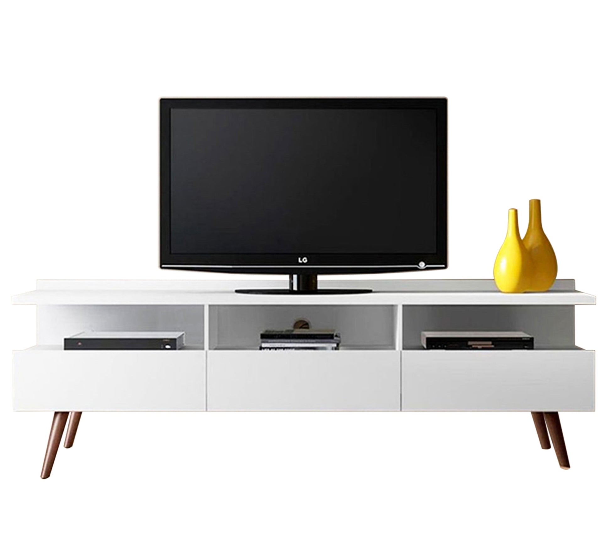 TV Table: 3 Shelves, 3 Doors, High Legs - Vitrine Furniture - Furniture