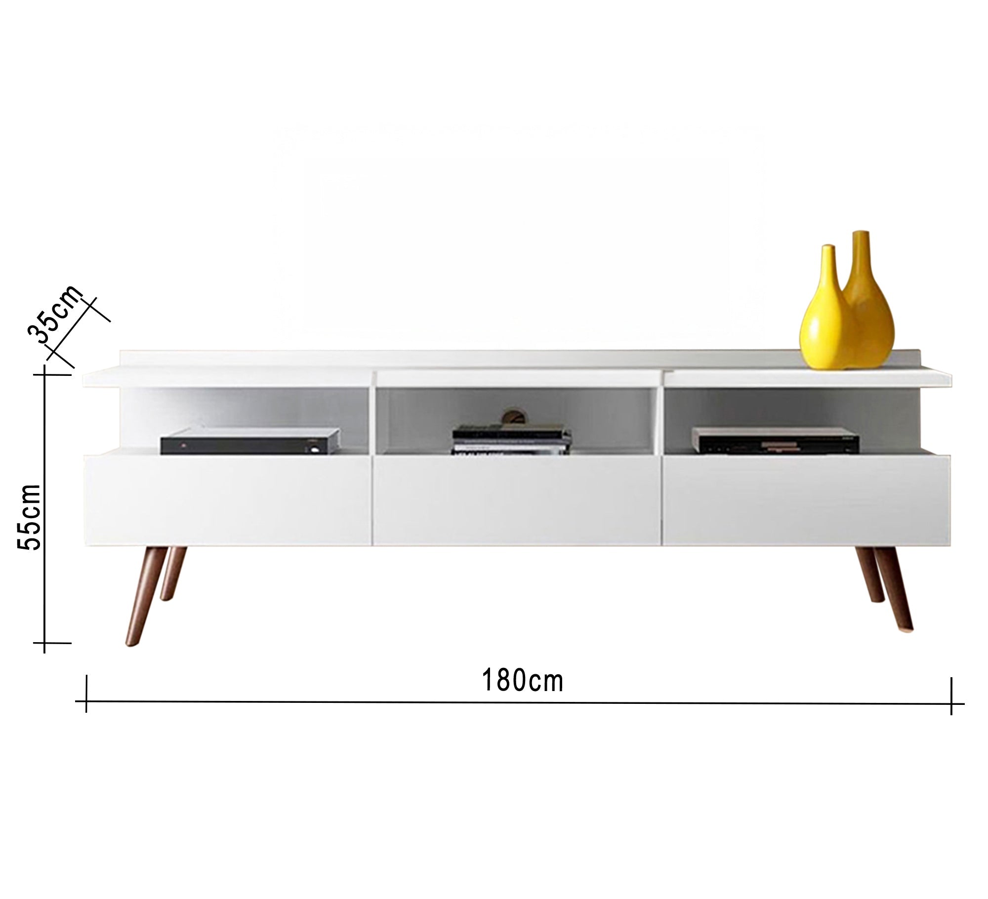 TV Table: 3 Shelves, 3 Doors, High Legs - Vitrine Furniture - Furniture