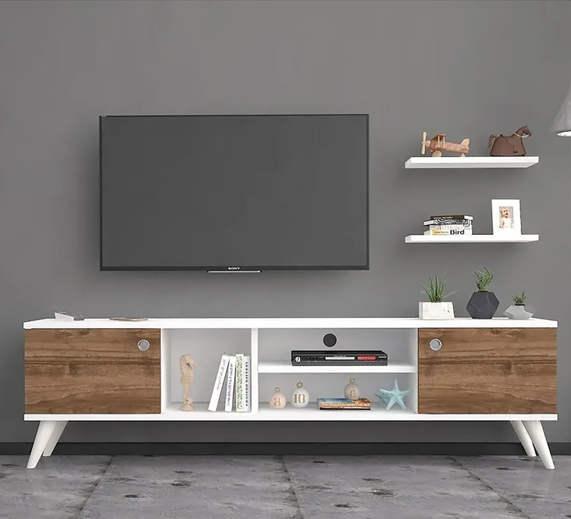 TV table equipped with wall shelves - Vitrine Furniture - Furniture