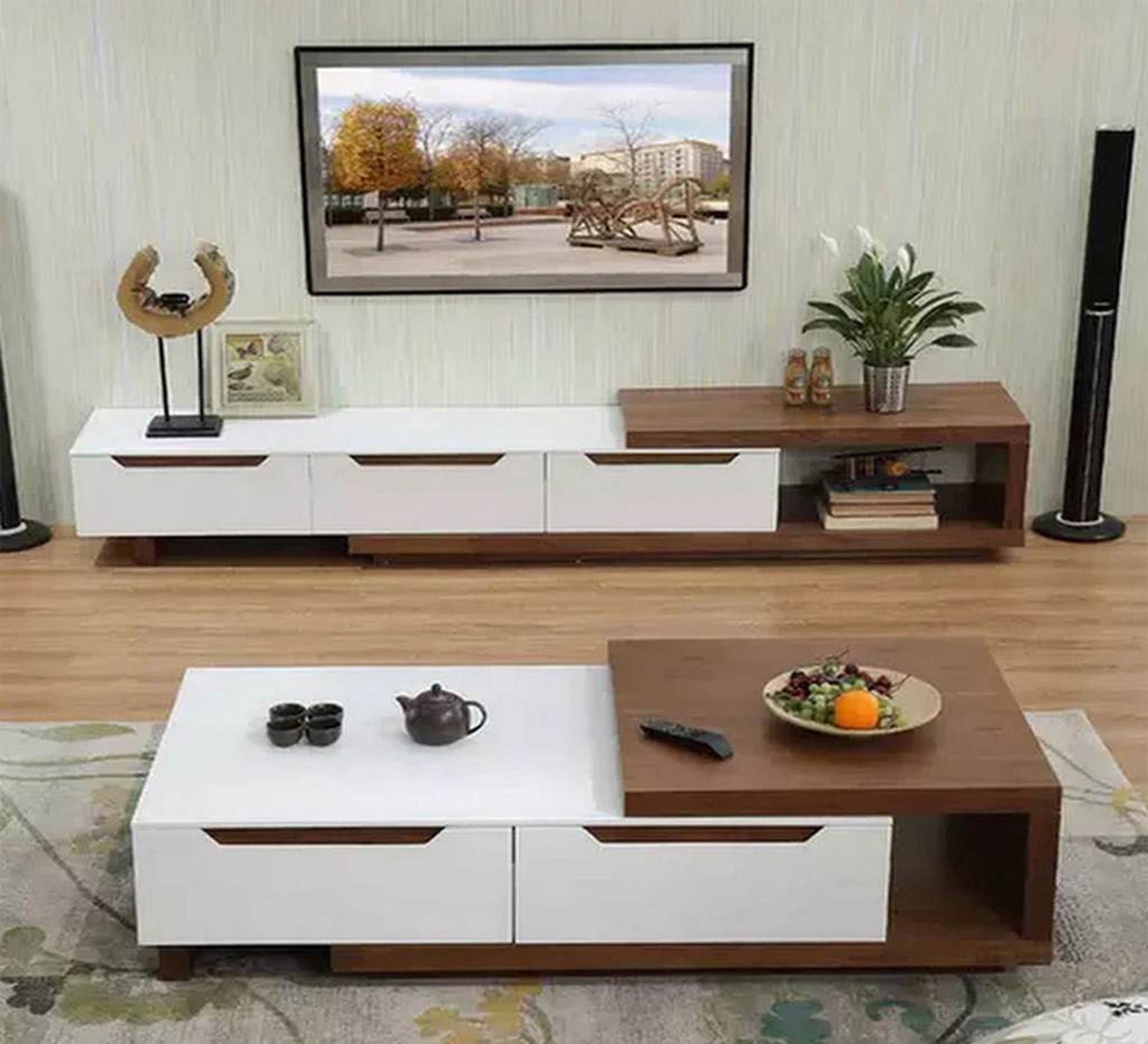 TV Table Set, Sleek Design & Ample Storage - Vitrine Furniture - TV Table & Cabinet