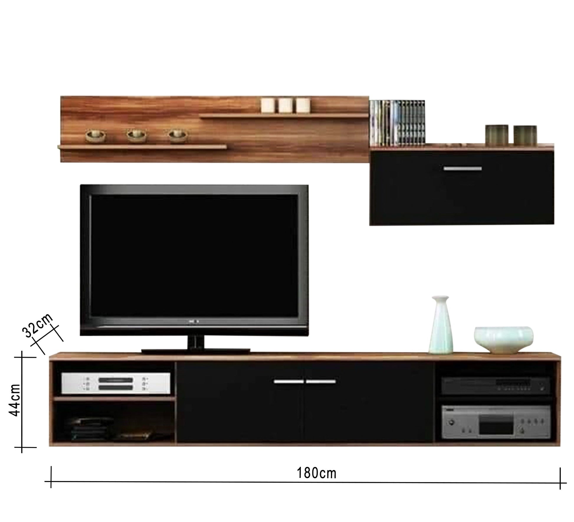TV Table Sleek Black and Warm Brown Finish - Vitrine Furniture - Furniture