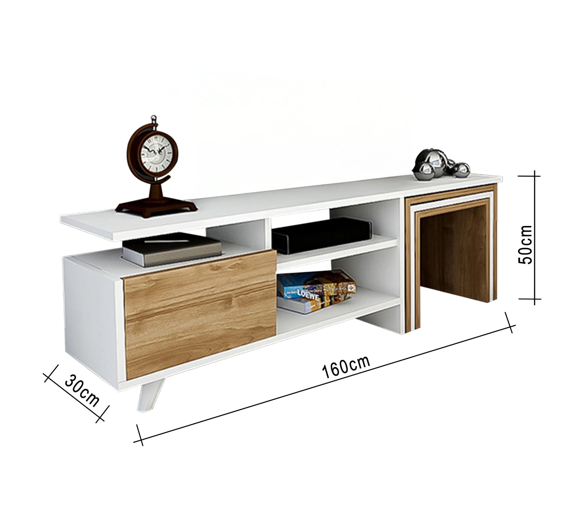 TV Table: Stylish White & Wood Finish - Vitrine Furniture - Furniture