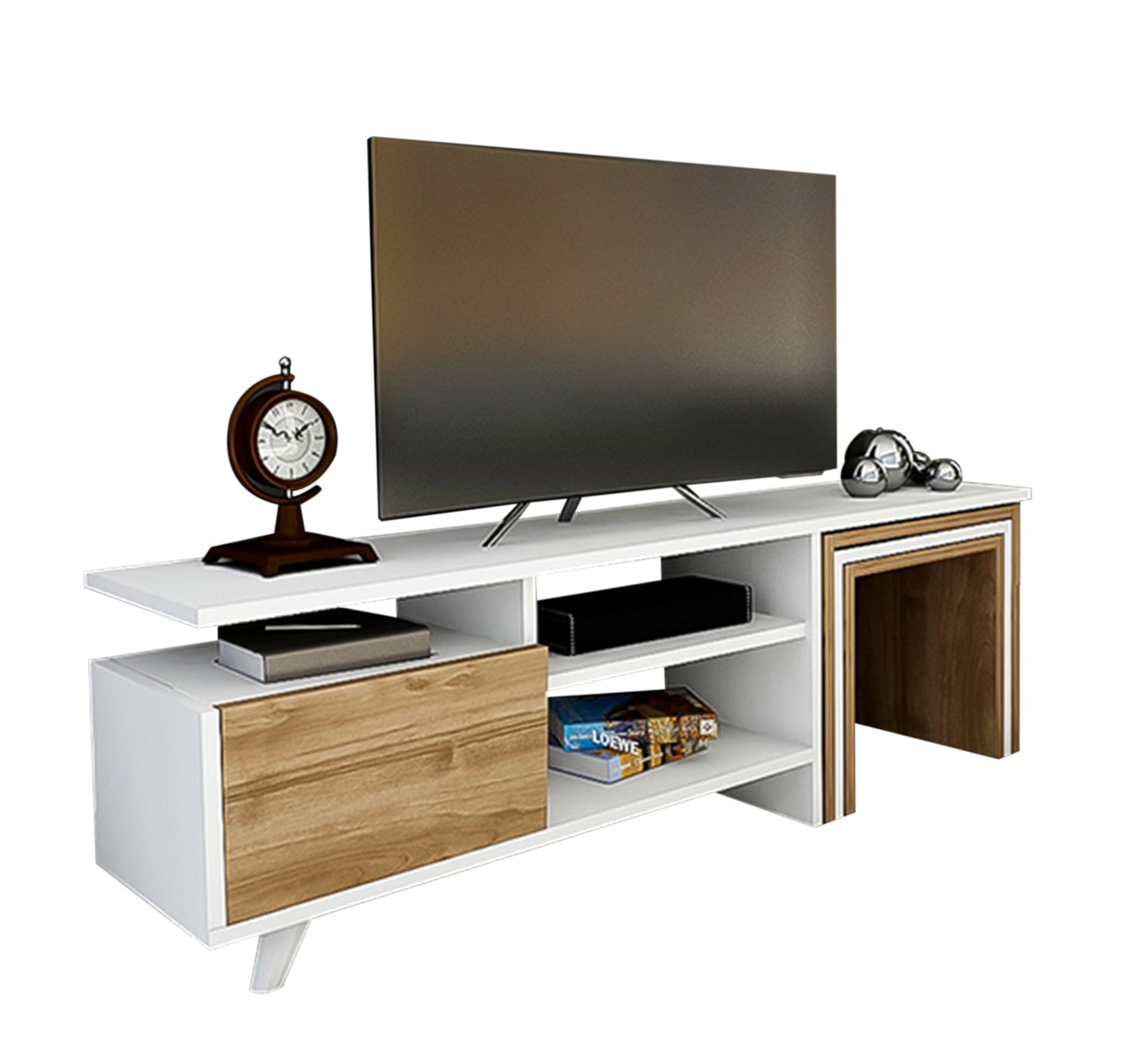 TV Table: Stylish White & Wood Finish - Vitrine Furniture - Furniture