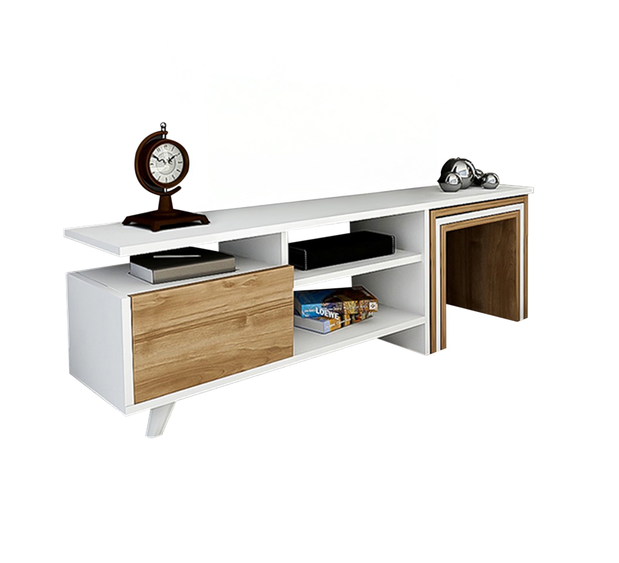 TV Table: Stylish White & Wood Finish - Vitrine Furniture - Furniture