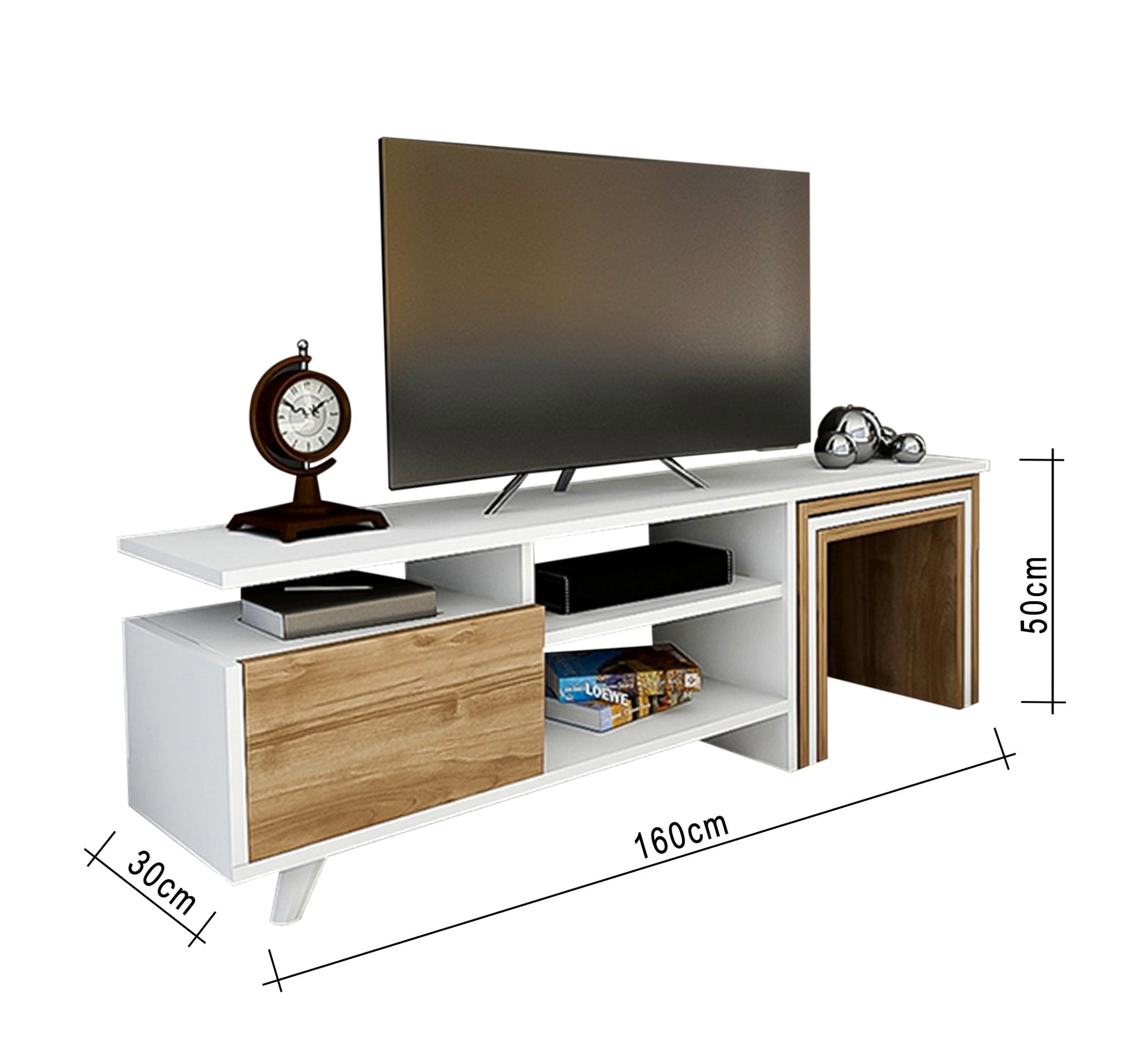 TV Table: Stylish White & Wood Finish - Vitrine Furniture - Furniture