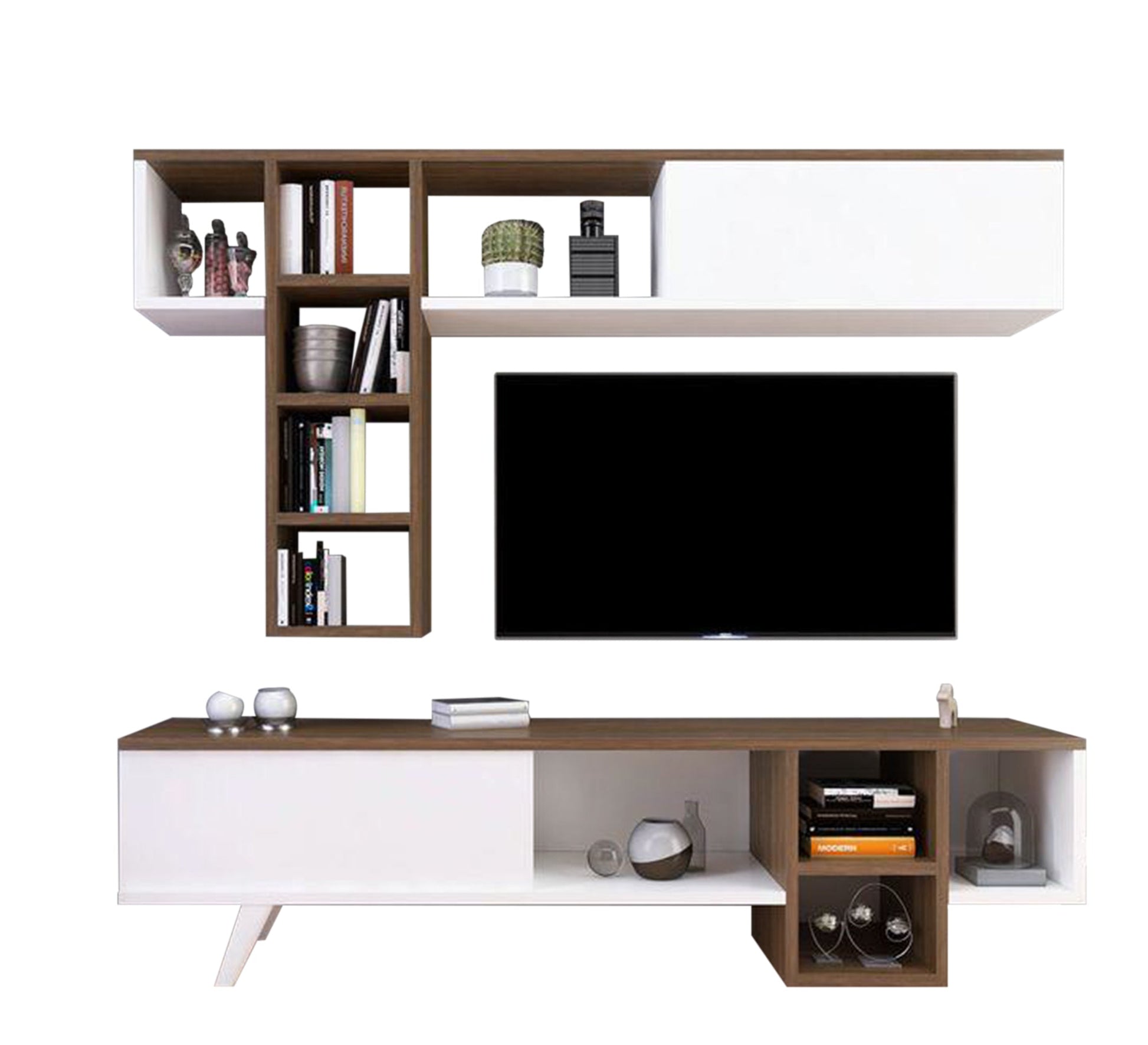 TV Table: White & Honey Brown, Chic & Functional - Vitrine Furniture - Furniture