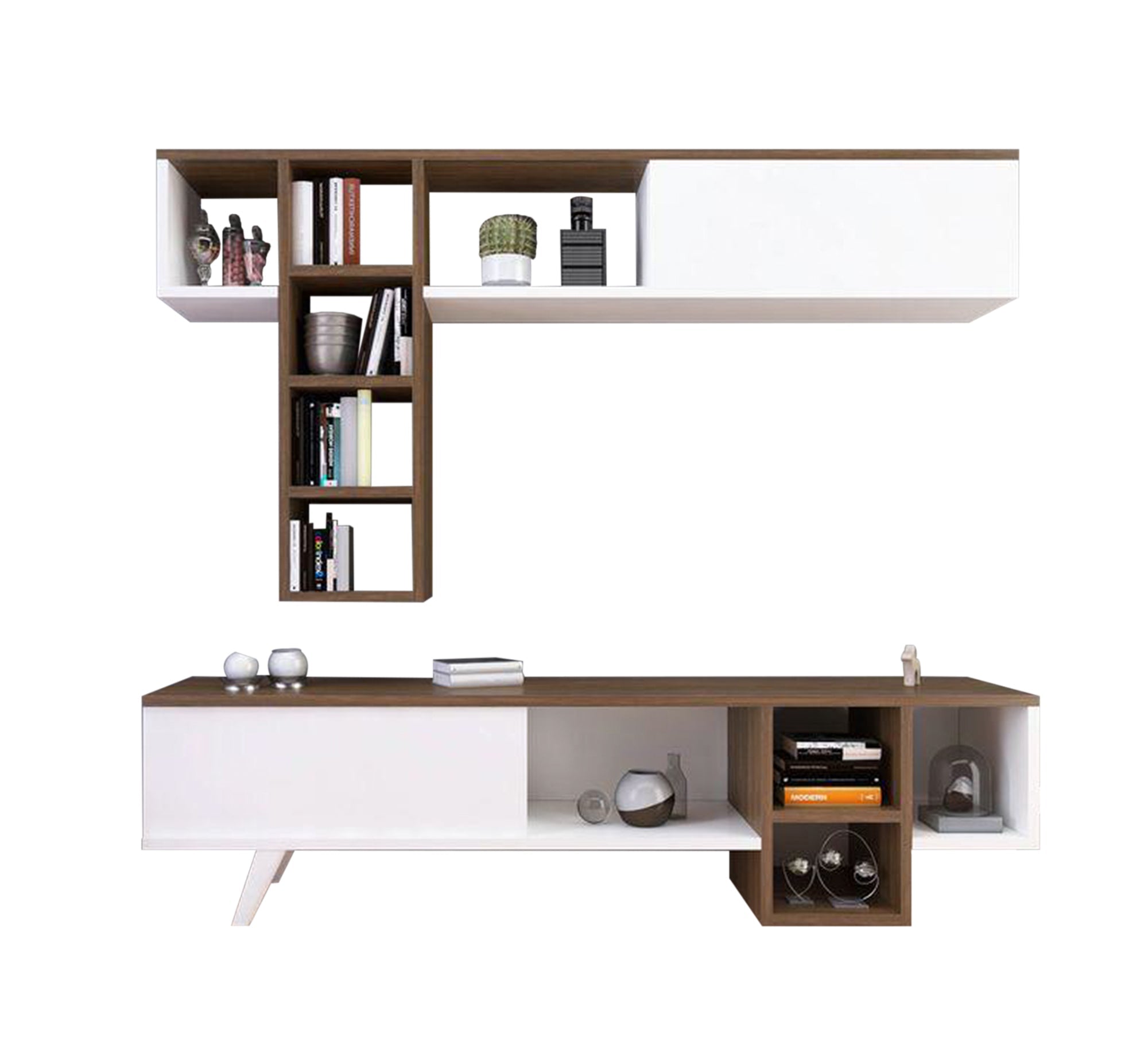 TV Table: White & Honey Brown, Chic & Functional - Vitrine Furniture - Furniture