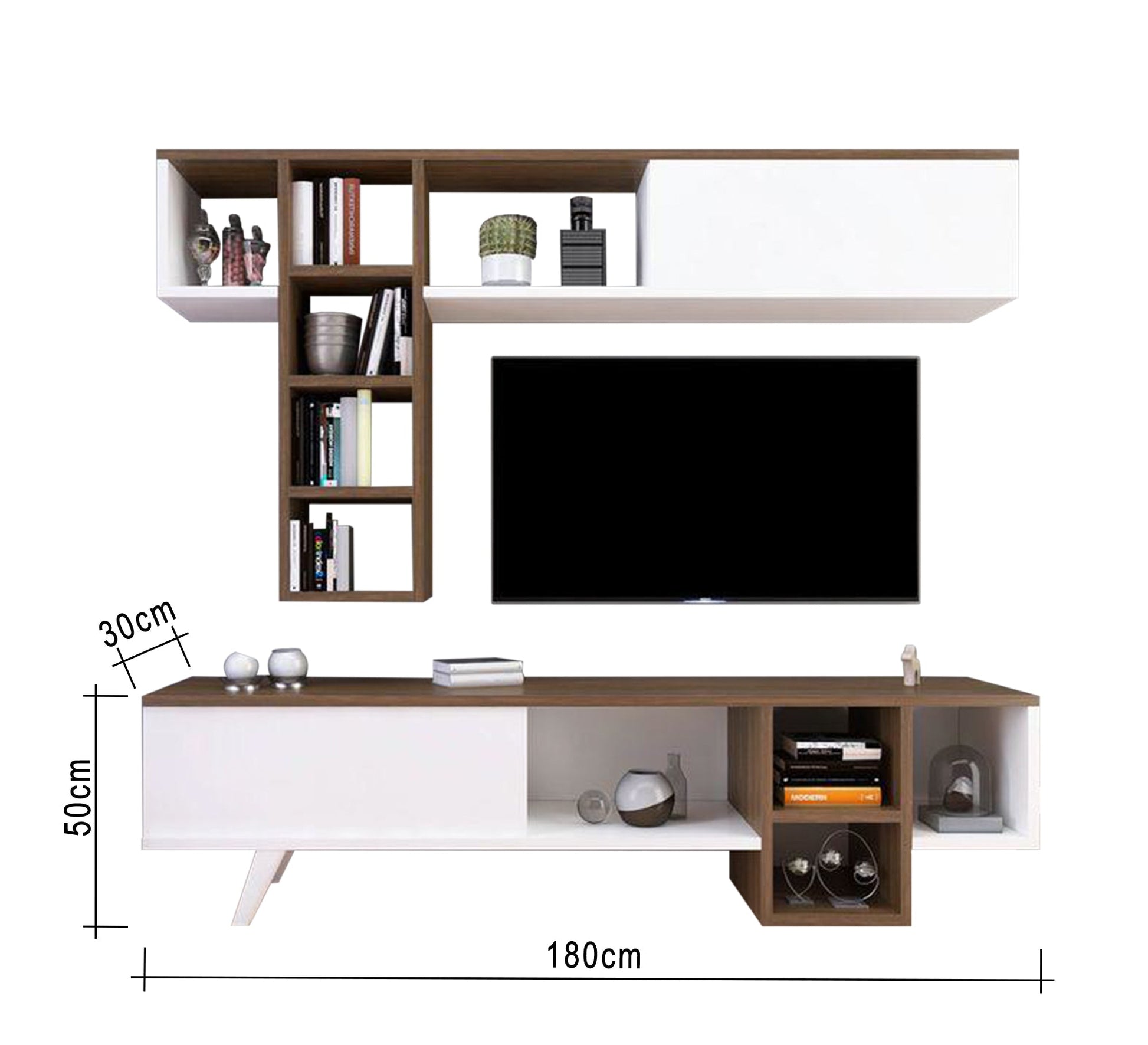 TV Table: White & Honey Brown, Chic & Functional - Vitrine Furniture - Furniture