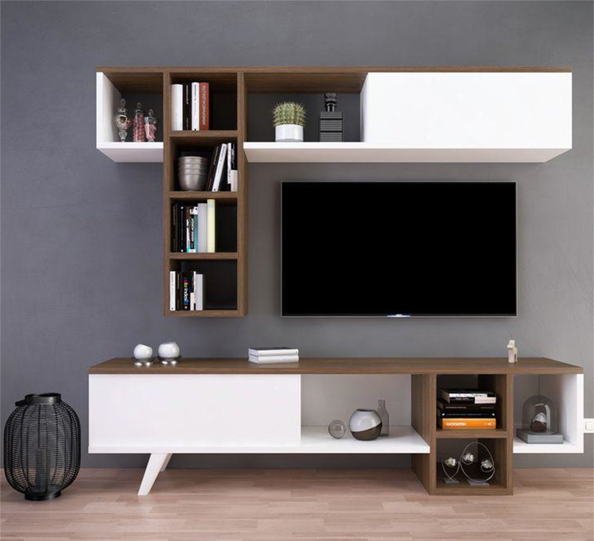 TV Table: White & Honey Brown, Chic & Functional - Vitrine Furniture - Furniture