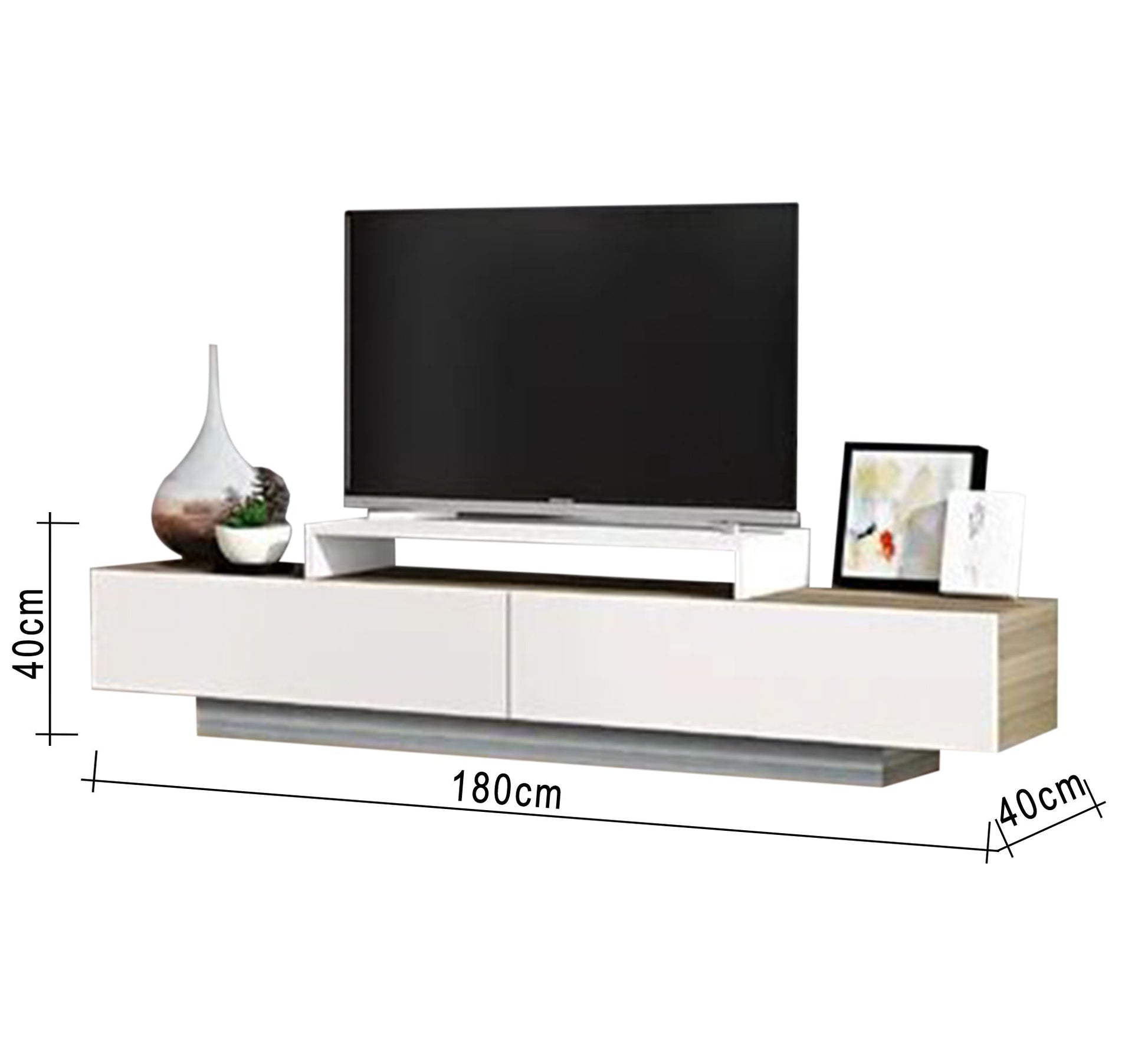 TV table with a modern design in white and beige wood - Vitrine Furniture - Furniture
