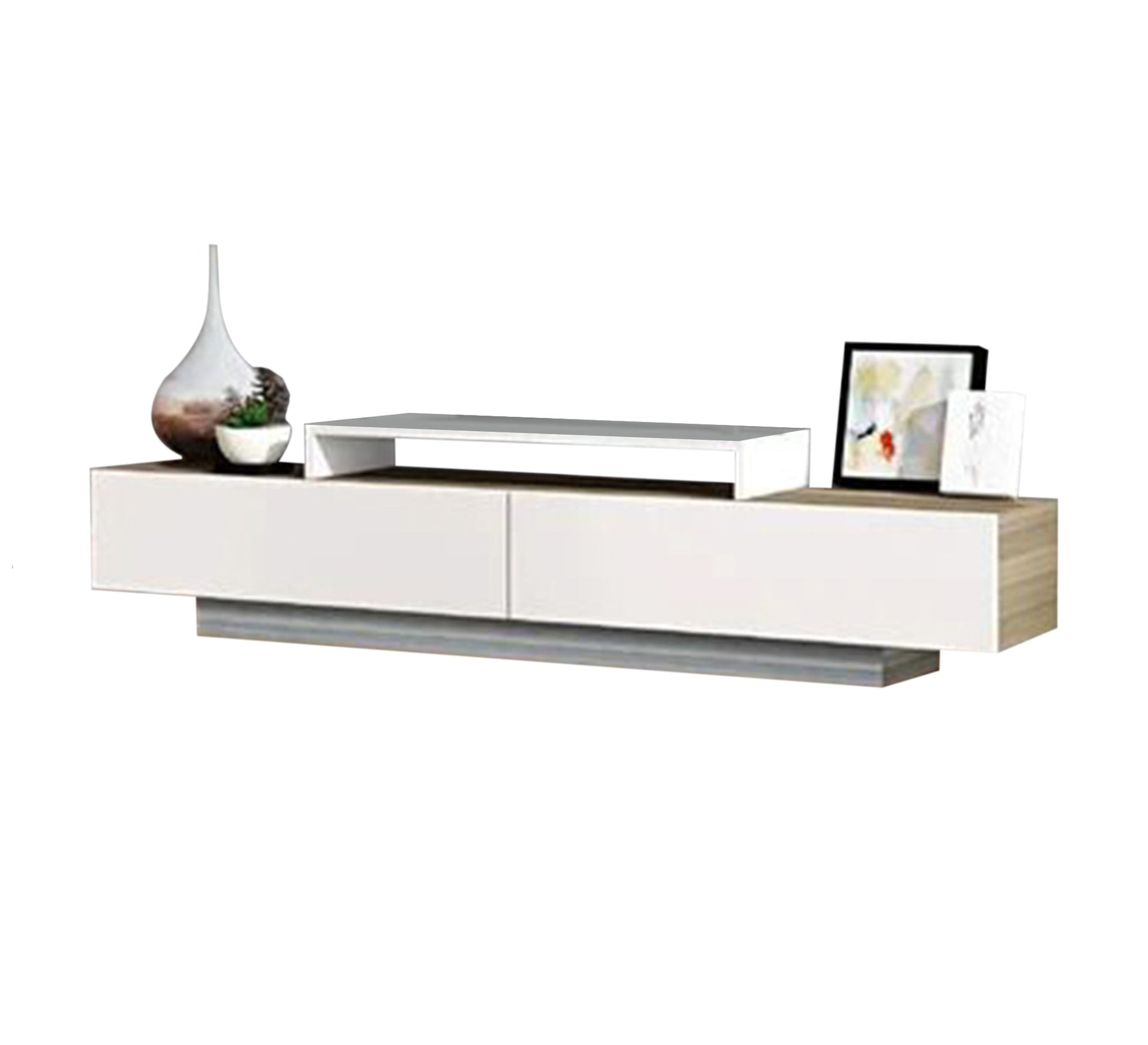 TV table with a modern design in white and beige wood - Vitrine Furniture - Furniture
