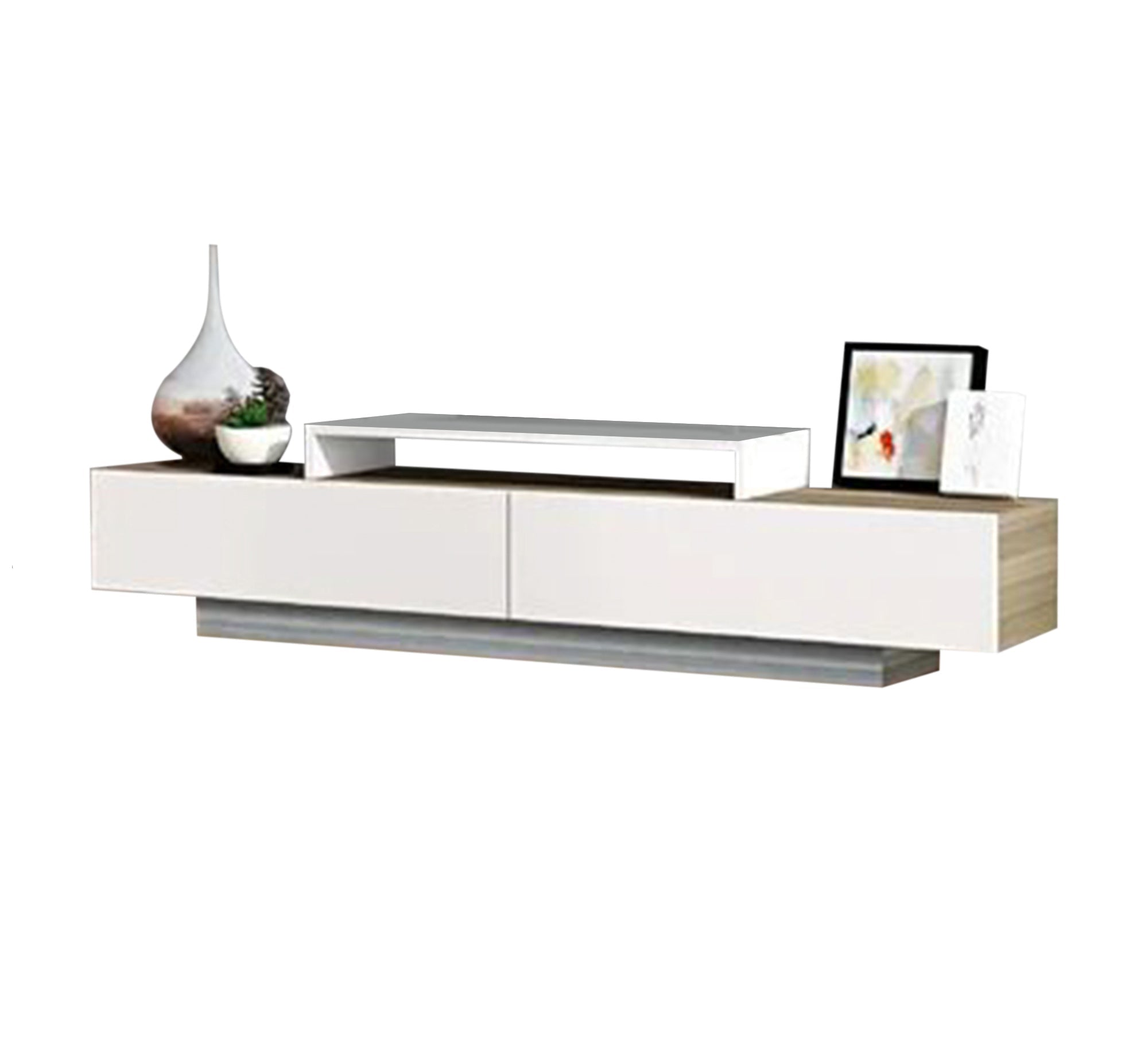TV table with a modern design in white and beige wood - Vitrine Furniture - Furniture