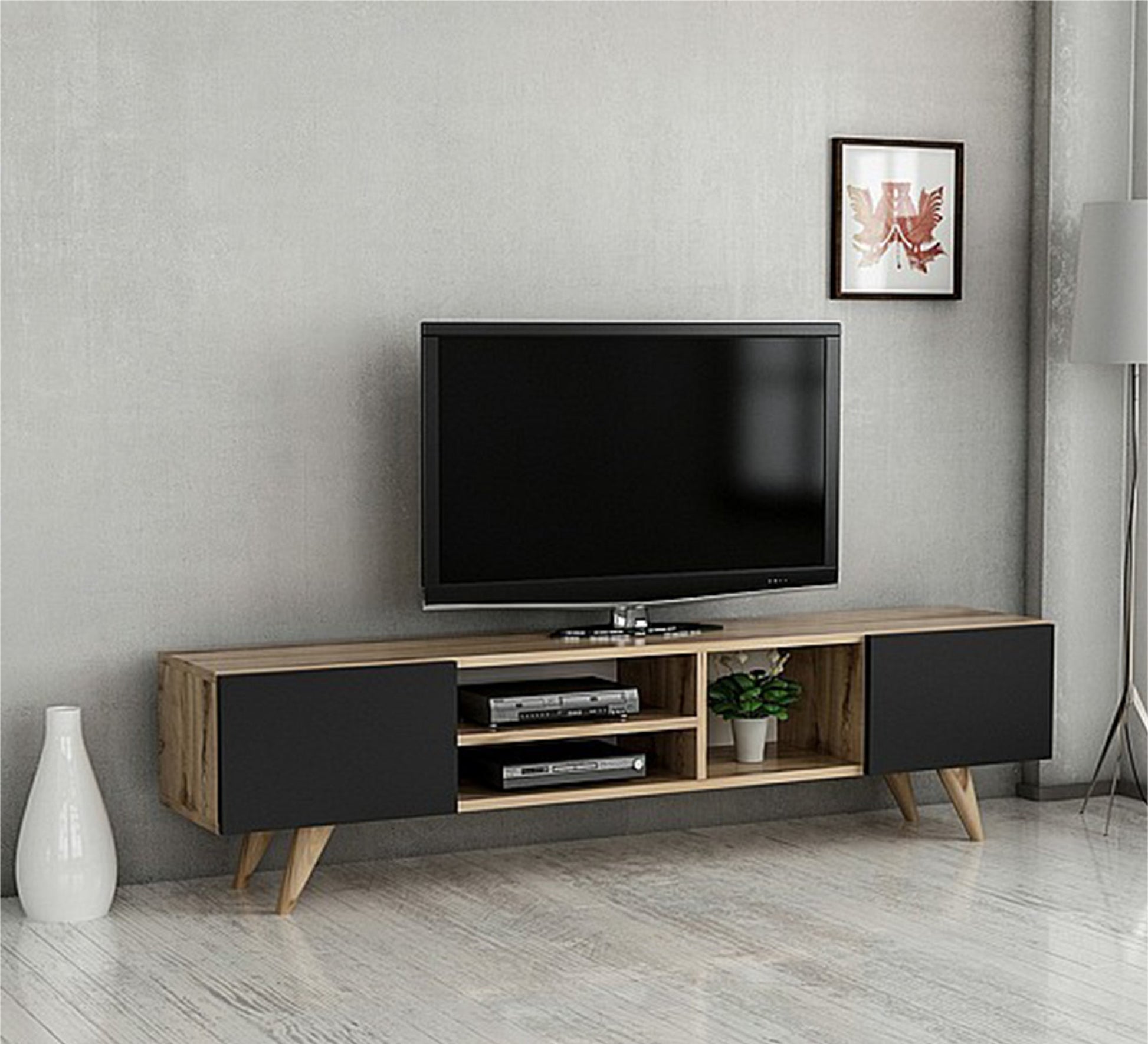 TV table with high legs, black and beige - Vitrine Furniture - Furniture