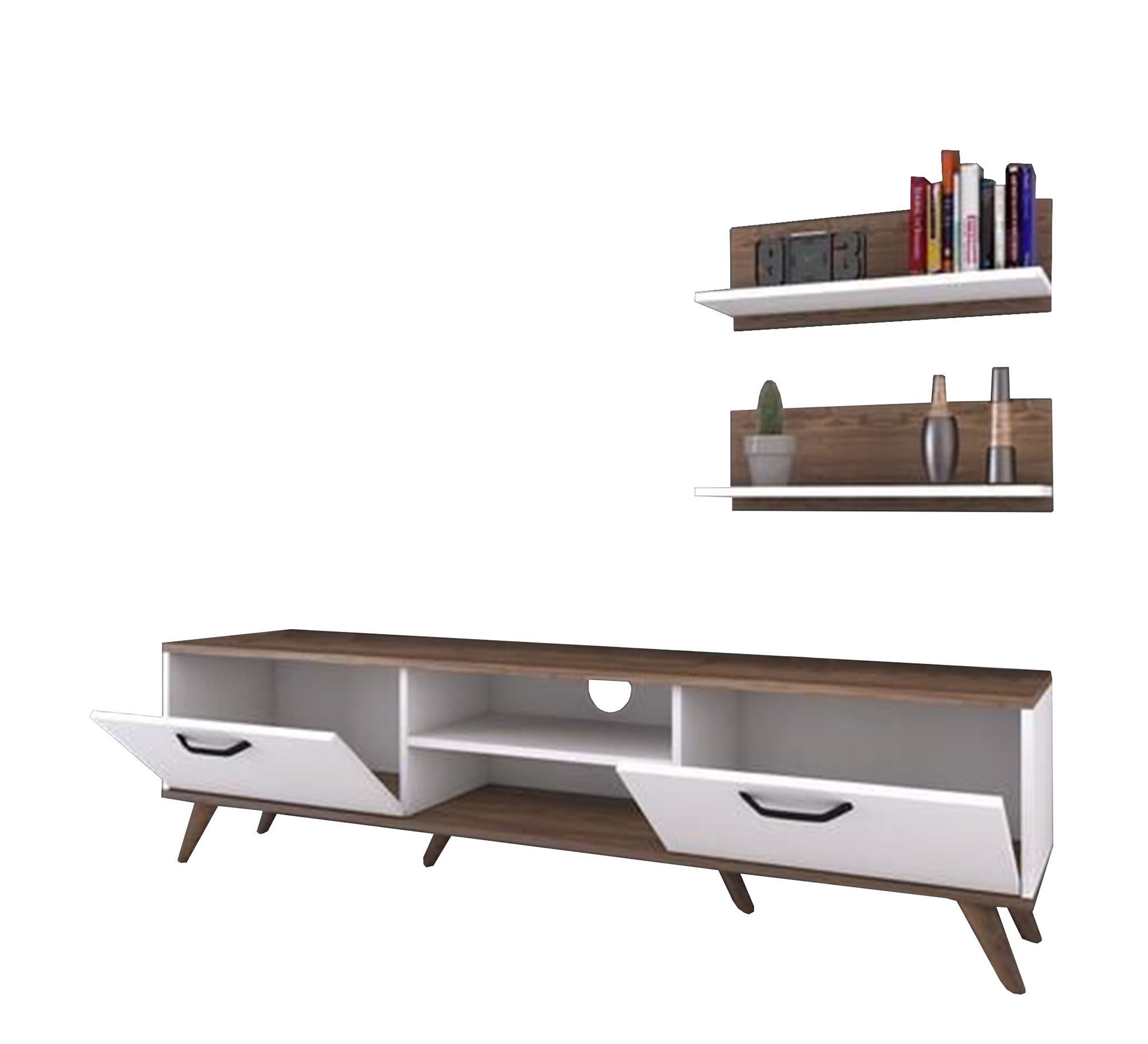 TV table with high legs, white and brown - Vitrine Furniture - Furniture