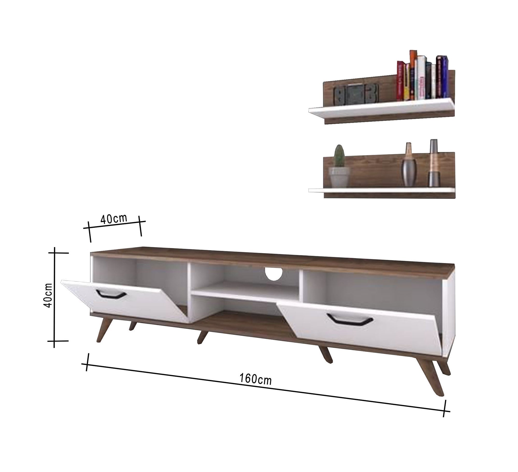 TV table with high legs, white and brown - Vitrine Furniture - Furniture