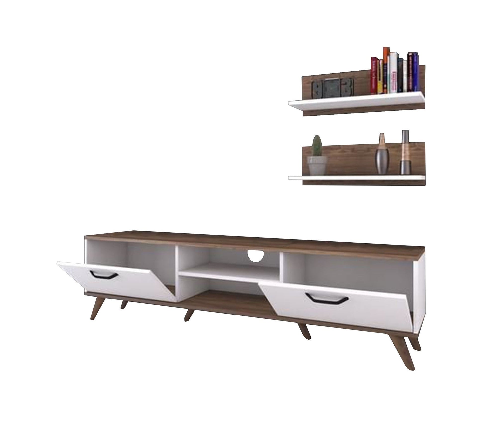TV table with high legs, white and brown - Vitrine Furniture - Furniture