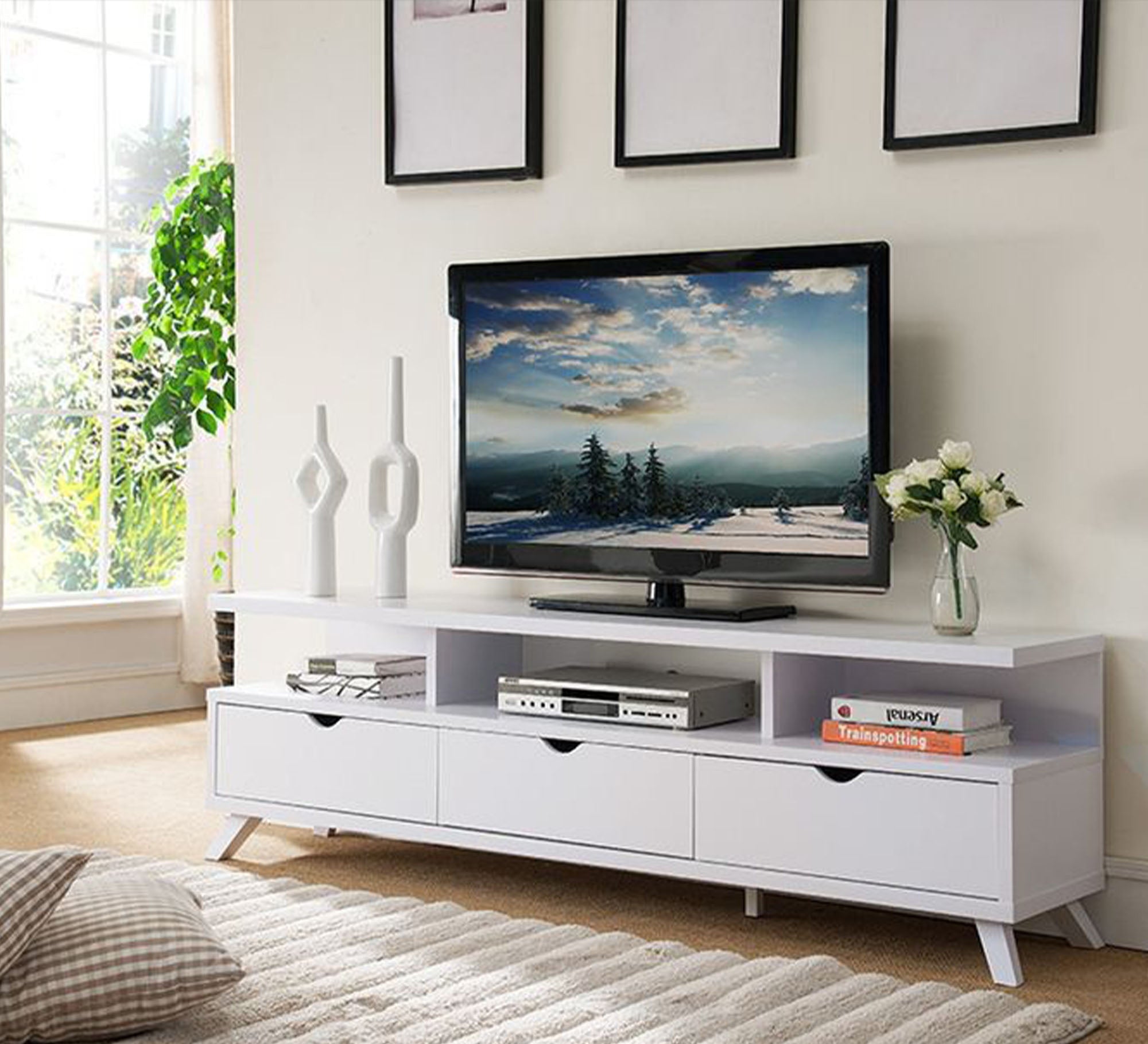TV table with high legs, white - Vitrine Furniture - Furniture