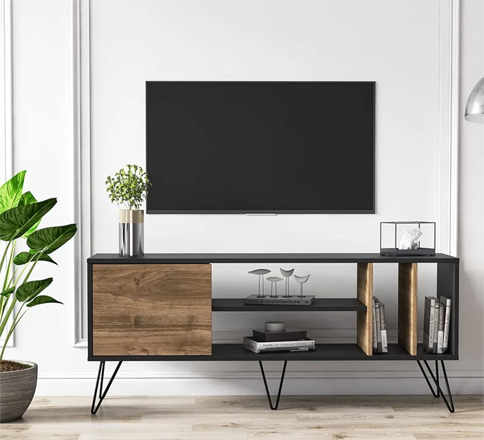 TV table with longitudinal and transverse barriers and strong metal legs - Vitrine Furniture - Furniture