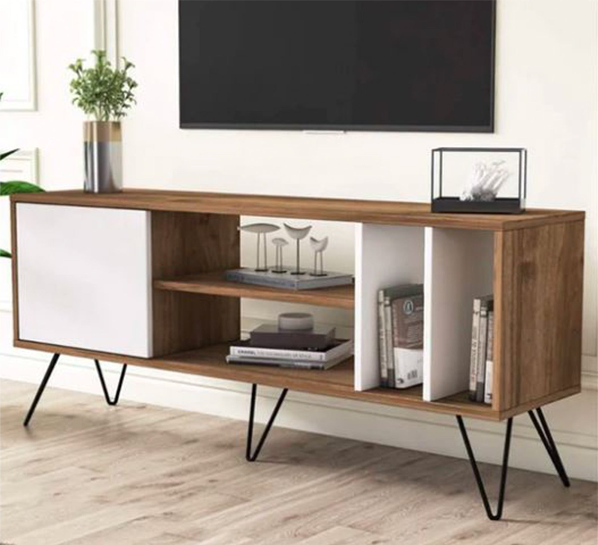 TV table with longitudinal and transverse barriers and strong metal legs - Vitrine Furniture - Furniture