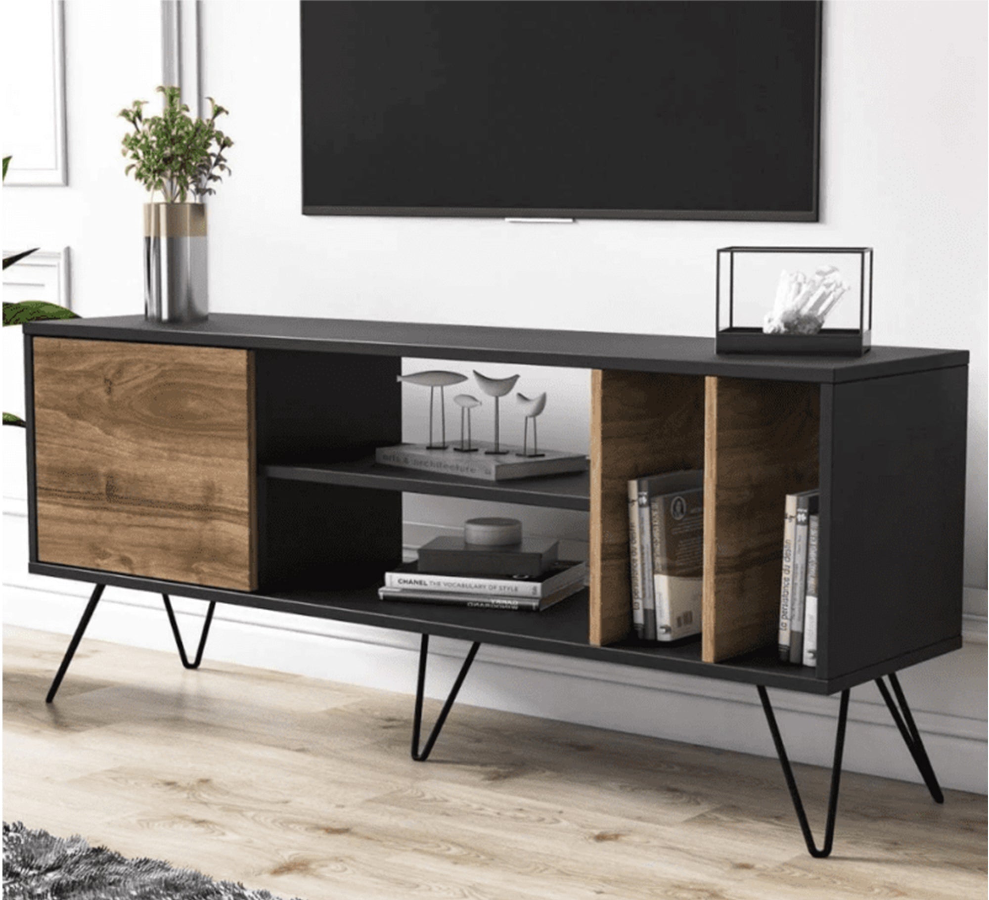 TV table with longitudinal and transverse barriers and strong metal legs - Vitrine Furniture - Furniture